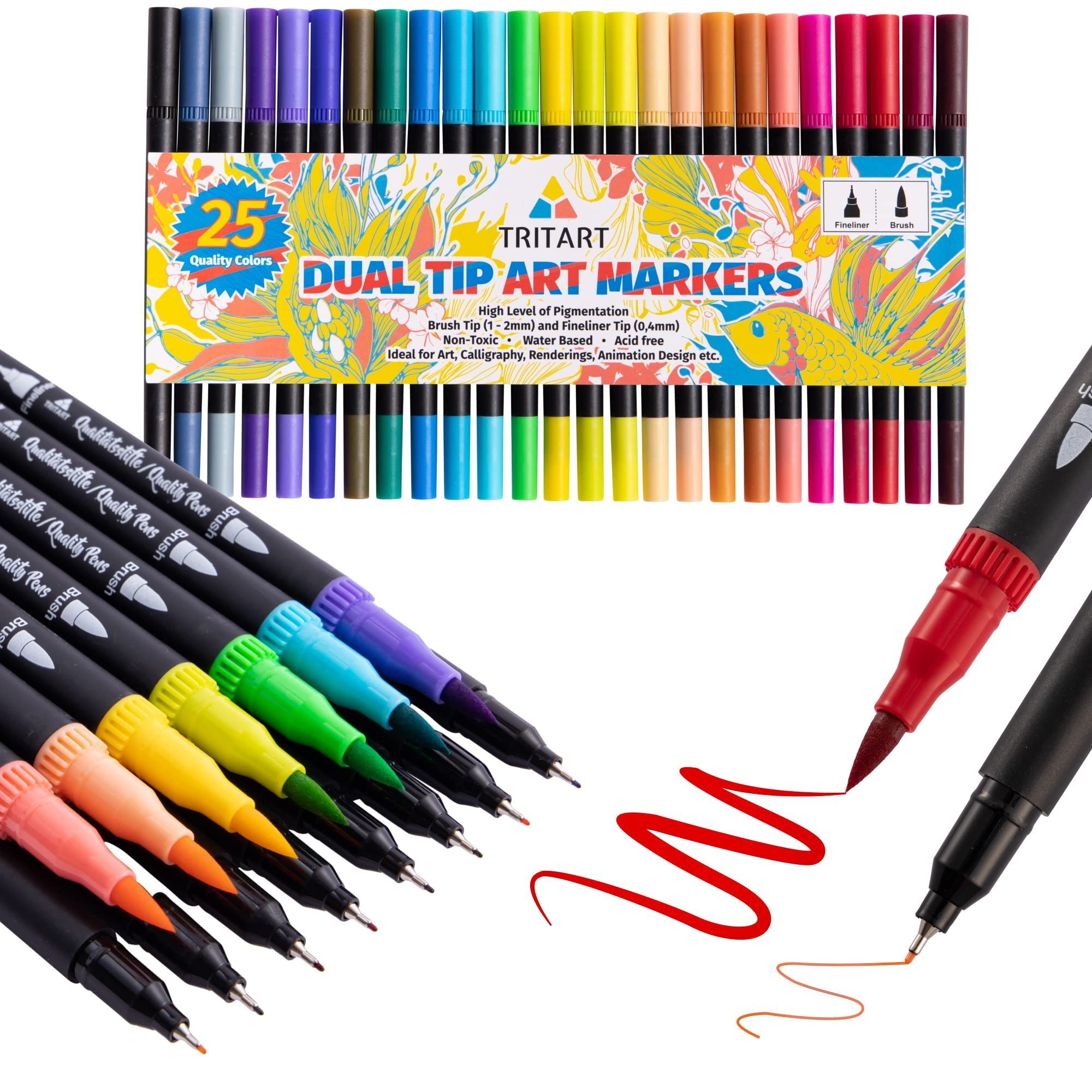 Tritart Pinselstift 25 Doppelfasermaler Set, 25 Dual Brush Pens Set