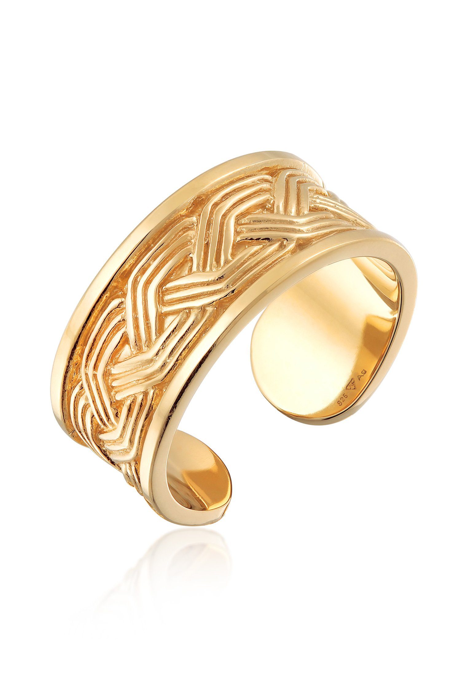 925 Herren Offen Design Kuzzoi Gold Bandring Ornament Silber Silberring