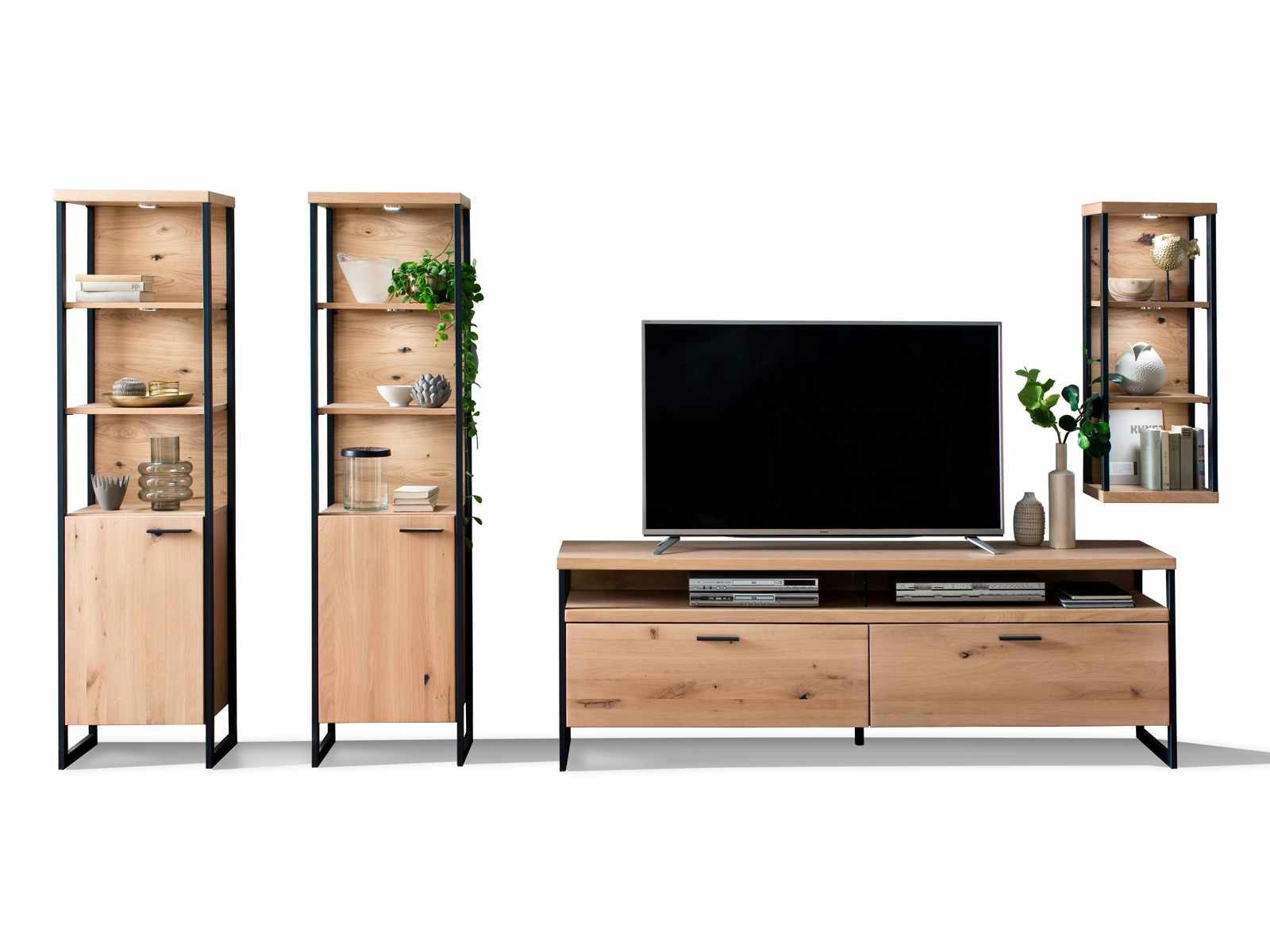 Casamia Wohnwand Wohnwand 2 Sintra 4-teilig Balkeneiche Bianco geölt