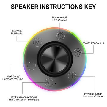 yozhiqu Tragbarer IPX7 wasserdichter Bluetooth-Lautsprecher für die Dusche Bluetooth-Lautsprecher (Mit Lichtshow und eingebautem Mikrofon für einfachen Musikgenuss)
