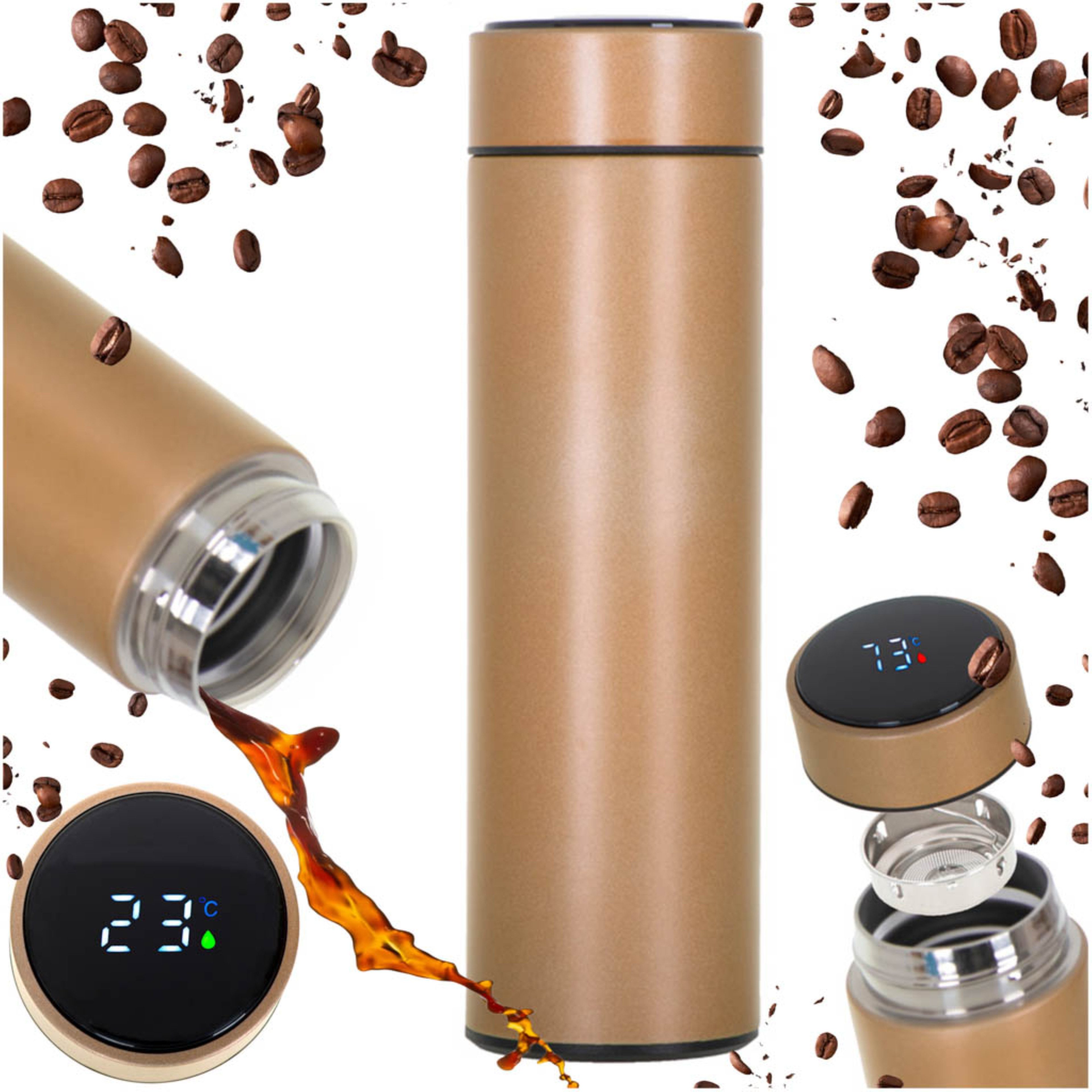 Ikonka Isolierflasche Smart Thermosbecher 500ml mit LED-Temperaturanzeige & Vakuumisolierung, Thermosbecher 500ml mit LED-Display, Vakuumisolierung & Siebeinsatz