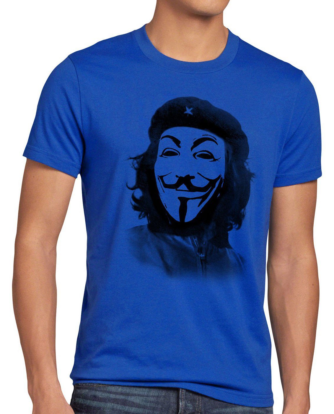 T-Shirt blau Anonymous maske Che Herren fawkes g8 fawkes Guevara Print-Shirt kuba guy guy hacker style3 occupy