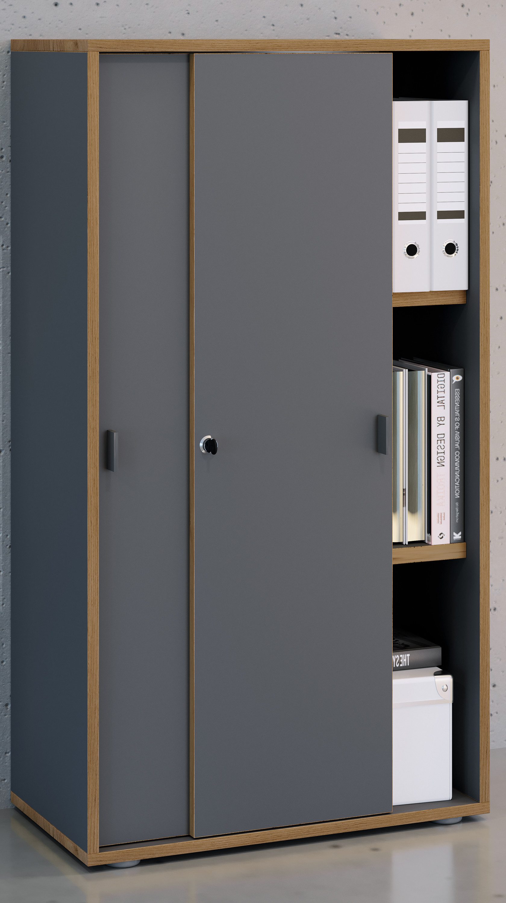 VCM Aktenschrank Büroschrank Salia mit Schiebtüren H. 110 x B. 60 x mit 3 Fächern, Büromöbel