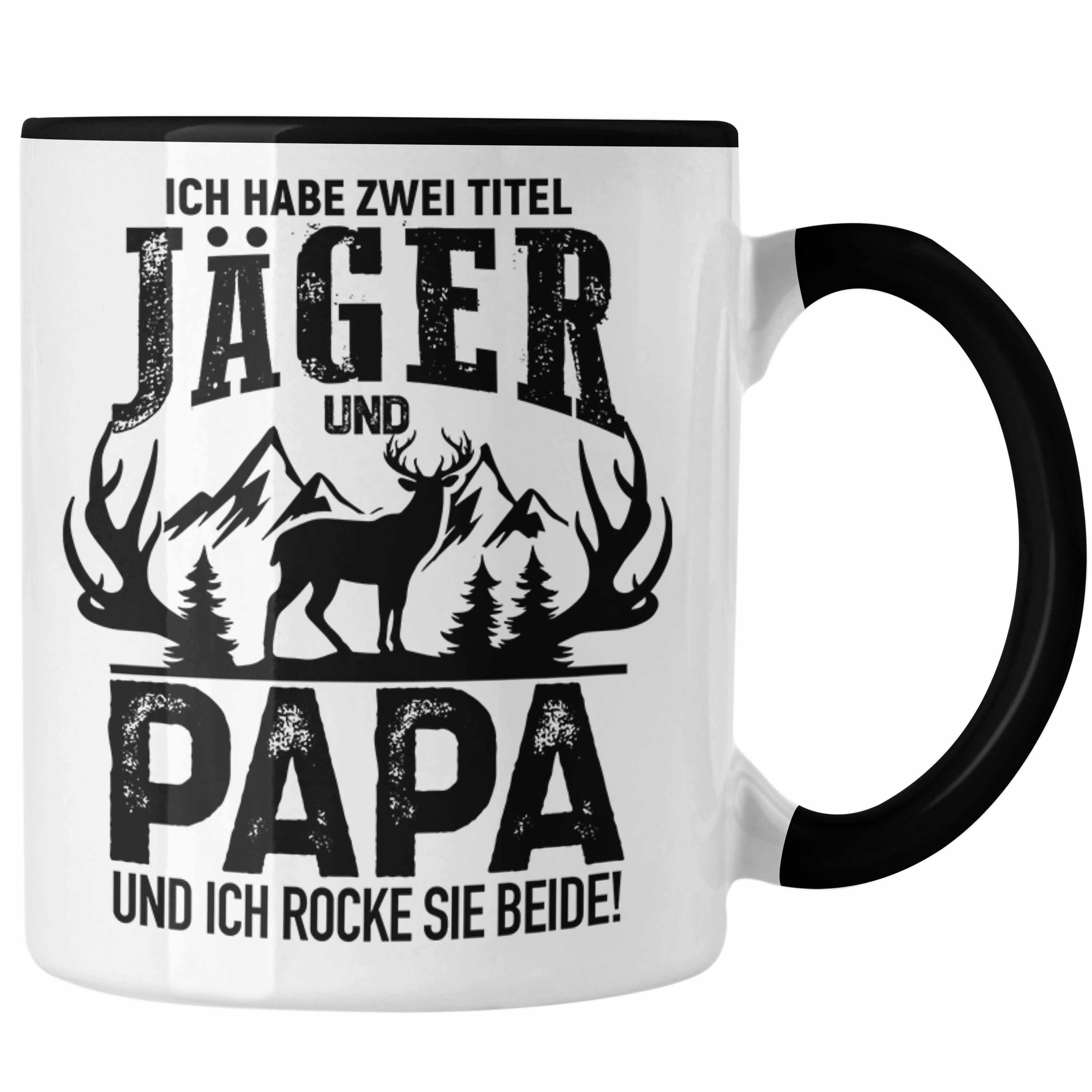 Trendation Tasse Trendation - Jäger und Papa Geschenk Tasse Vatertag Geschenkidee für Jäger Männer Spruch Schwarz