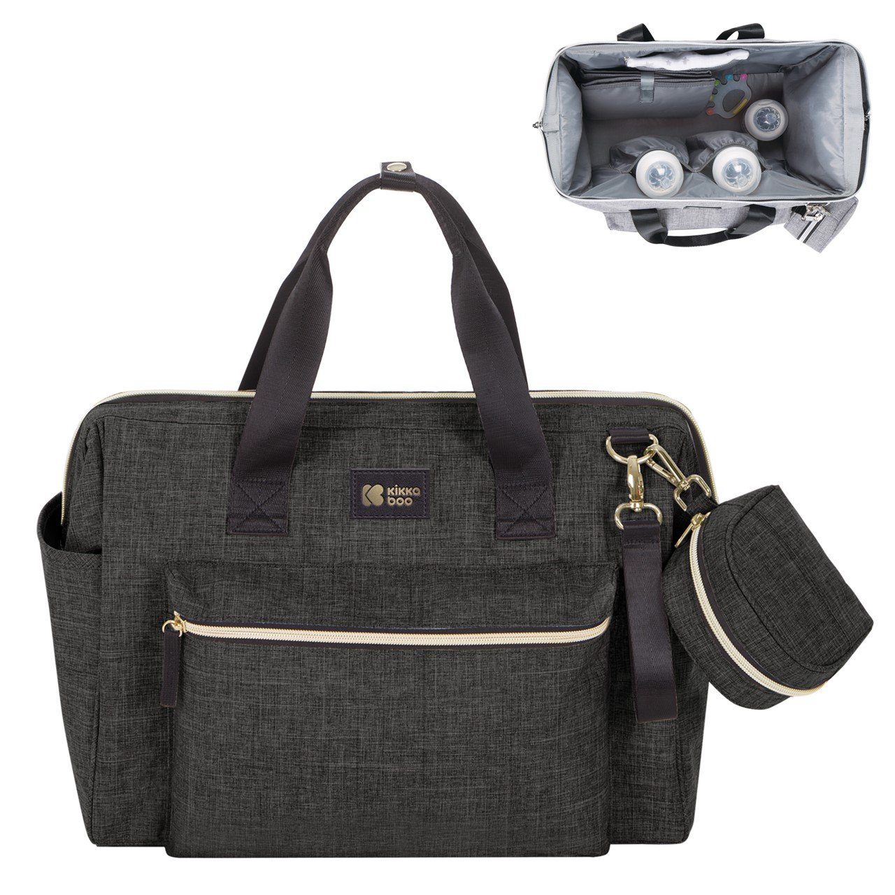 Kikkaboo Wickeltasche Tasche Maxi Wickelunterlage (1-tlg), kleine Tasche, Reißverschluss schwarz