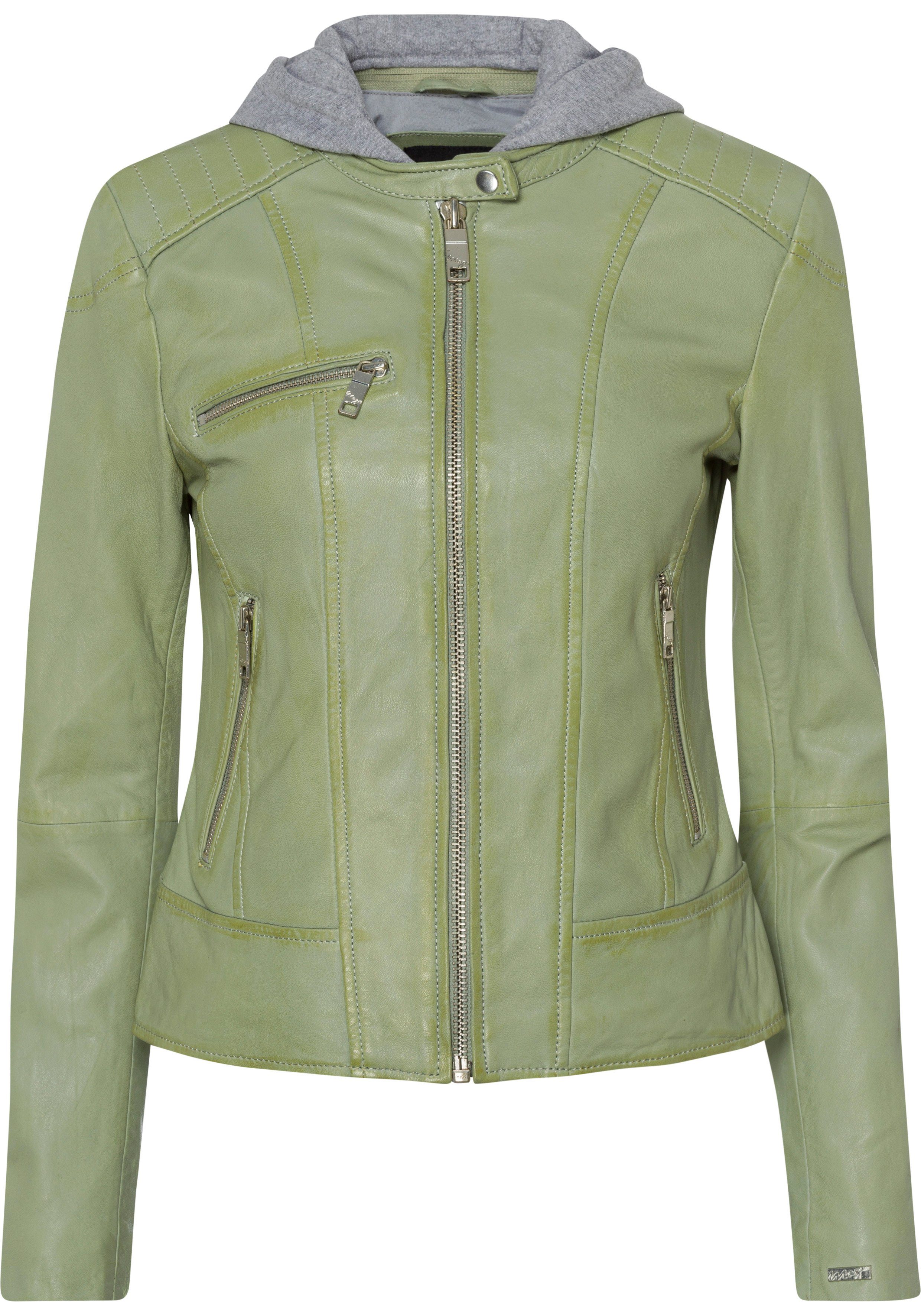 Maze Lederjacke mit glitzerndem Statementprint innen jade-grau