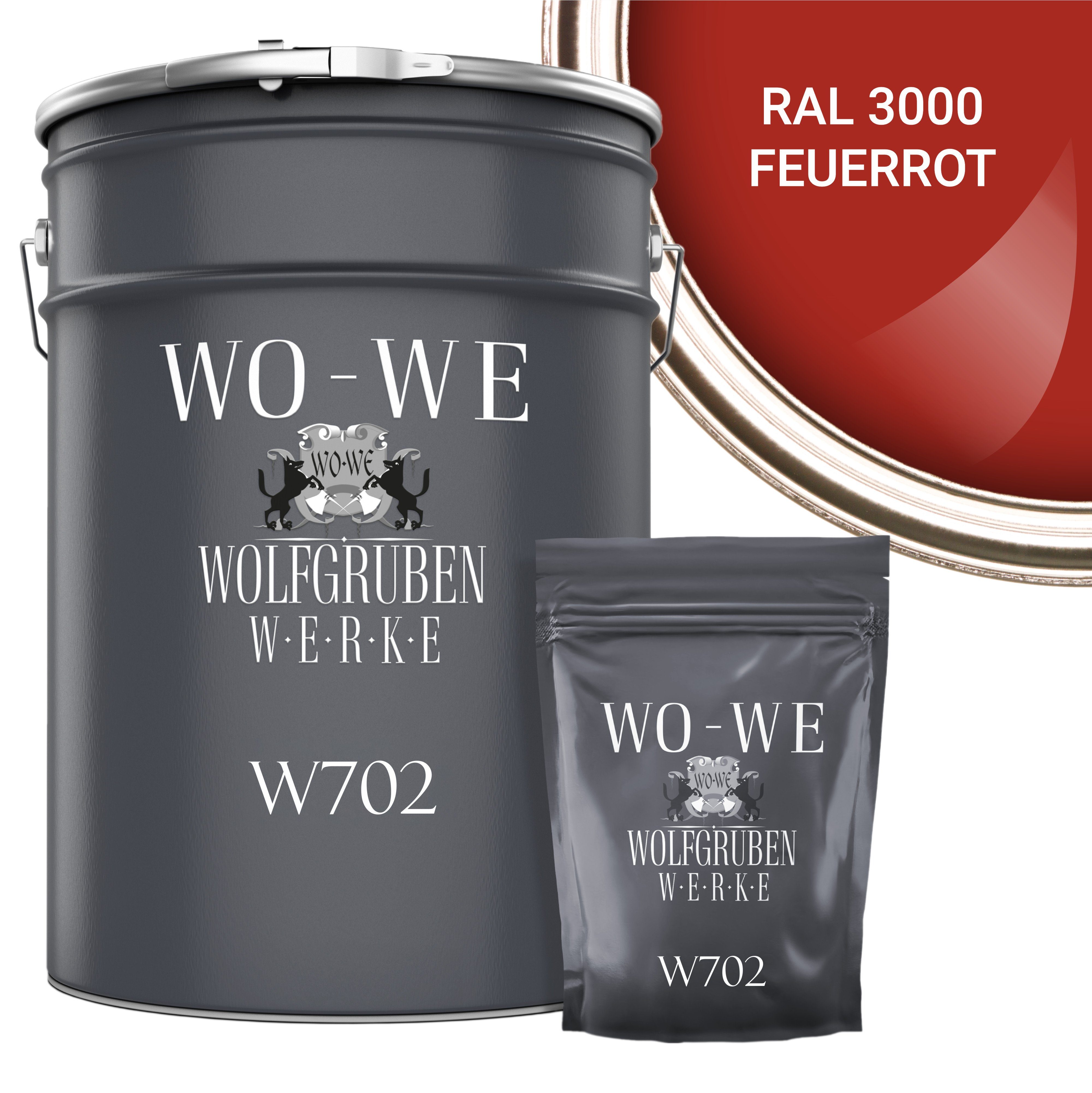 WO-WE Bodenversiegelung 2K Garagenfarbe Bodenbeschichtung W702, 2,5-20Kg, Seidenglänzend, Epoxidharz RAL 3000 Feuerrot