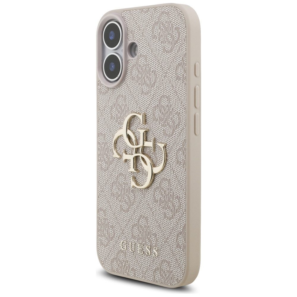 Guess Handyhülle Case iPhone 17 Kunstleder rosa Big Logo goldfarbig Kette 6,3 Zoll, Kantenschutz