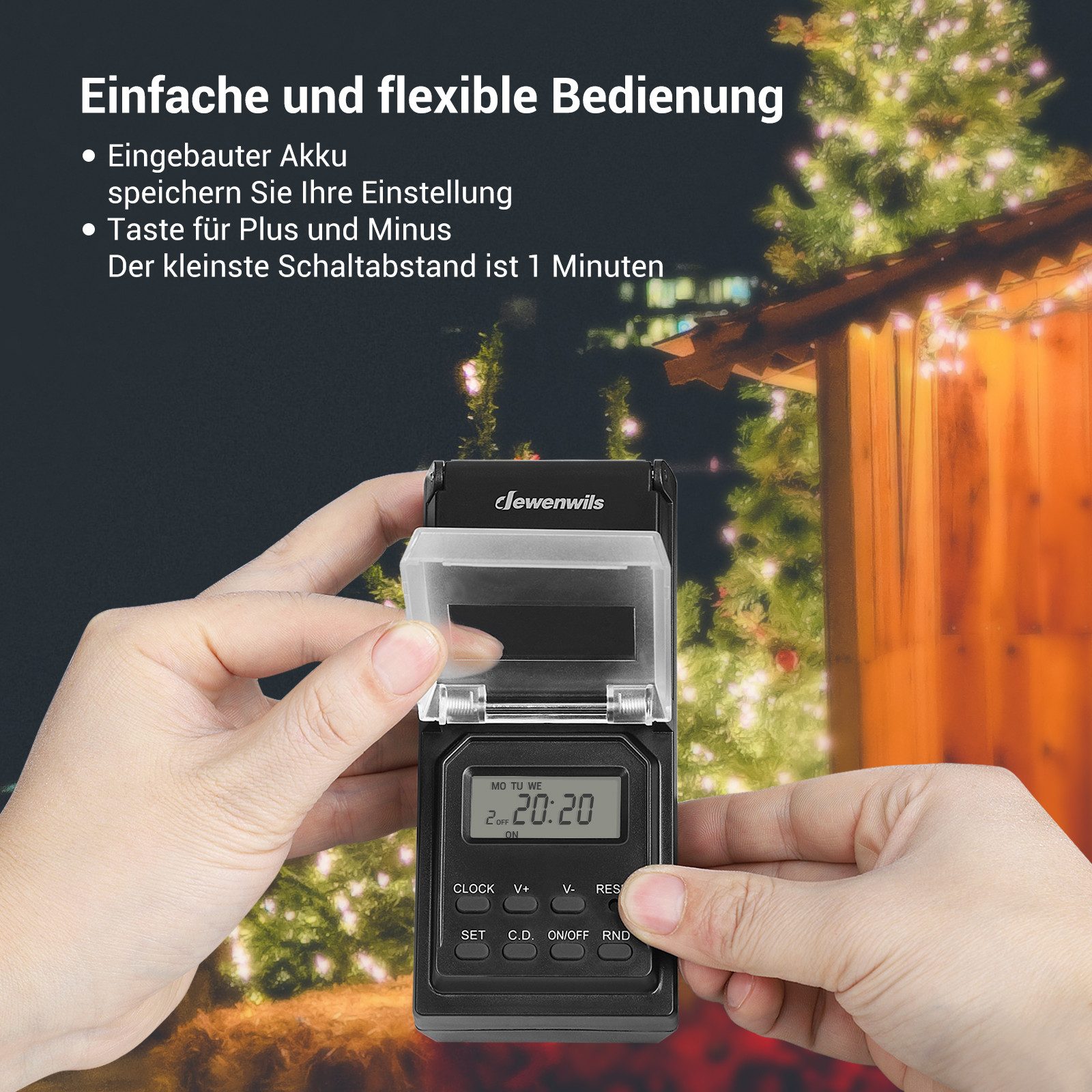 DEWENWILS Zeitschaltuhr Steckdose Außenbereich, digital, 2er Set, 20 Schaltprogramme für Weihnachtsdeko, Zufallsfunktion, Teichpumpe