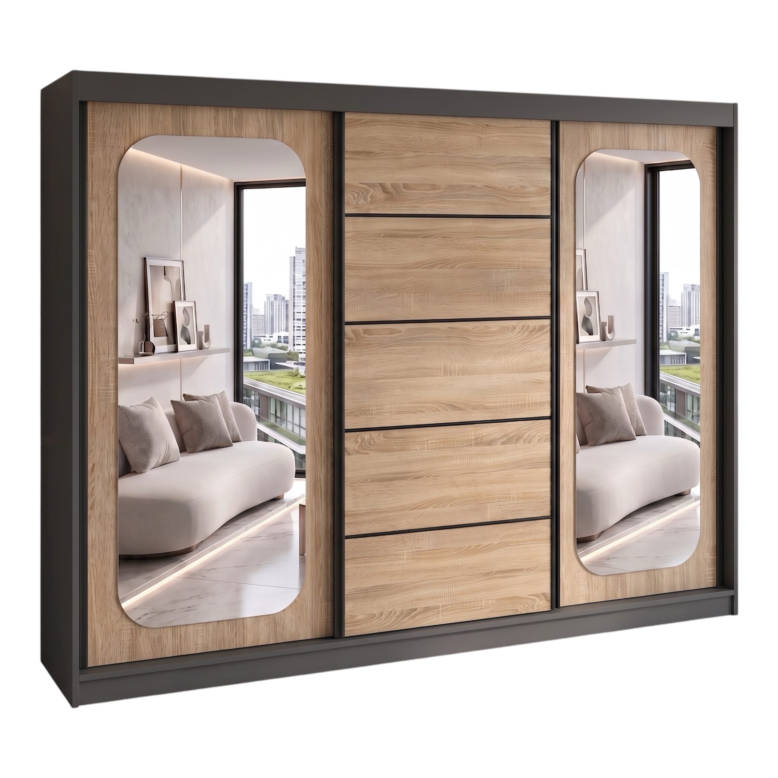 A&J MöbelLand GmbH Schiebetürenschrank BELANO – Moderner Kleiderschrank mit Schiebetüren (Die perfekte Kombination aus modernem Design, hoher Funktionalität und großzügigem Stauraum für Kleidung, Bettwäsche und Accessoires, erhältlich in verschiedenen Farben und Innenaufteilungen., Breite: 200 cm, Höhe: 215 cm, Tiefe: 59,5 cm) TOP ANGEBOT! Moderner Schwebetürenschrank.