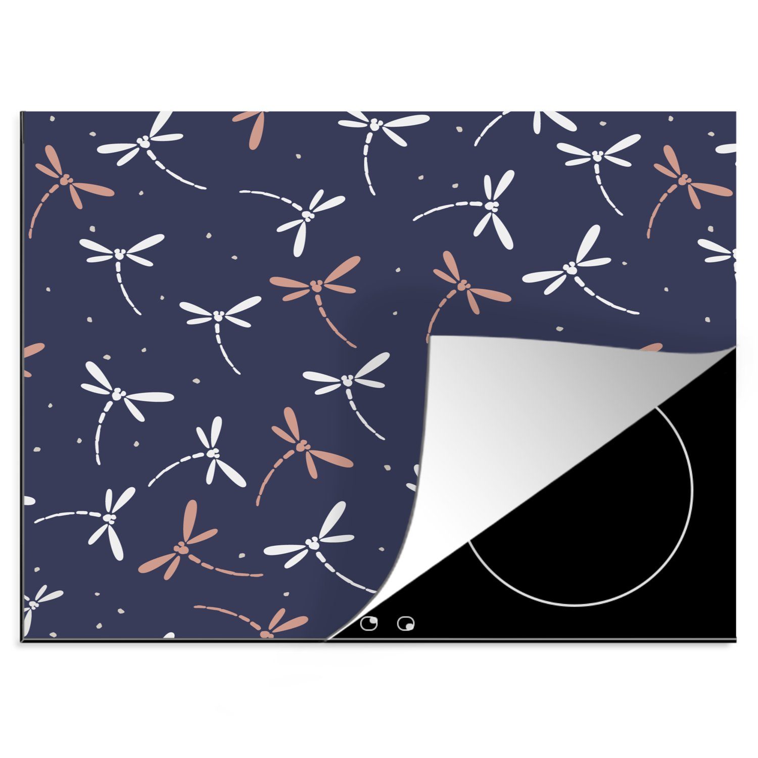MuchoWow Herdblende-/Abdeckplatte Libelle - Muster - Pastell - Japanisch, Vinyl, (1 tlg), 60x52 cm, Mobile Arbeitsfläche nutzbar, Ceranfeldabdeckung