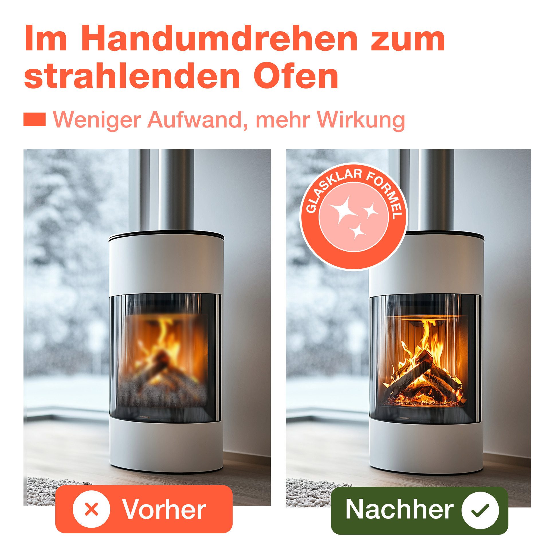 bio-chem Ofen- und Kaminglasreiniger Scheibenreiniger (Einzelprodukt, [- Ofen- und Kaminglasreiniger 0.5 l Handsprayflasche Haftender Aktivschaum für senkrechte Flächen)