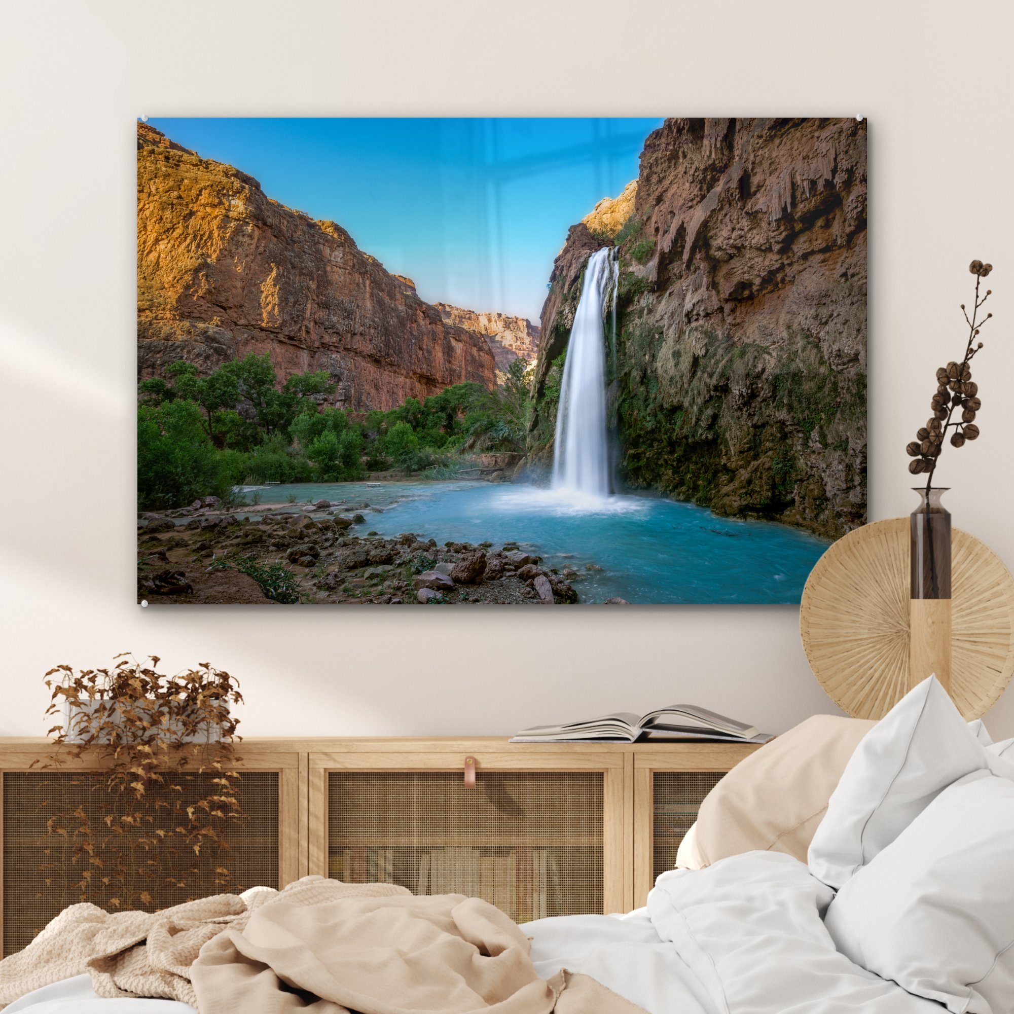 St), & Pflanzen, - (1 Wasserfall Berg - Acrylglasbild Acrylglasbilder Schlafzimmer MuchoWow Wohnzimmer