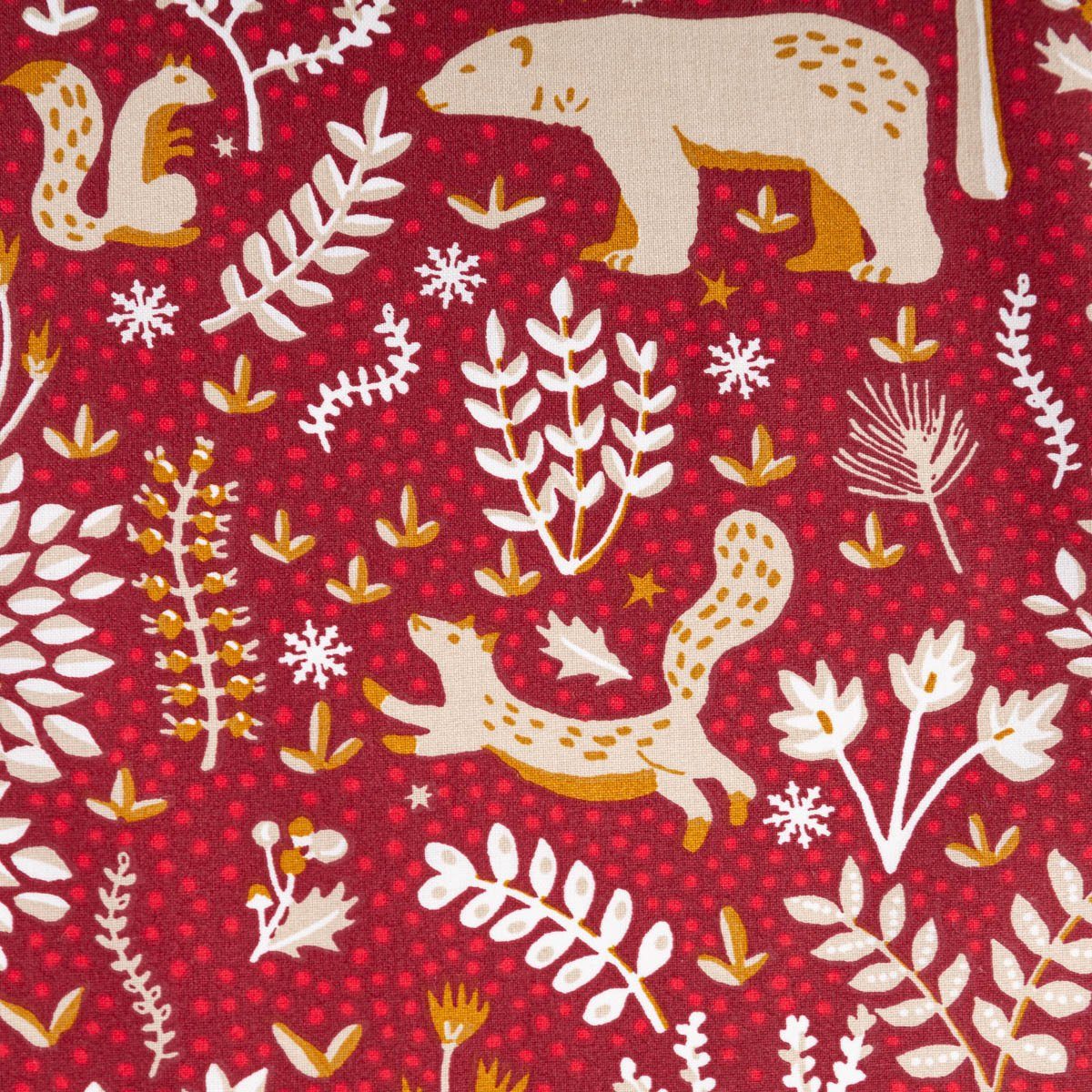 SCHÖNER LEBEN. Stoff Baumwollstoff Meterware Rovalia Waldtiere Bäume Zweige rot 147cm, atmungsaktiv
