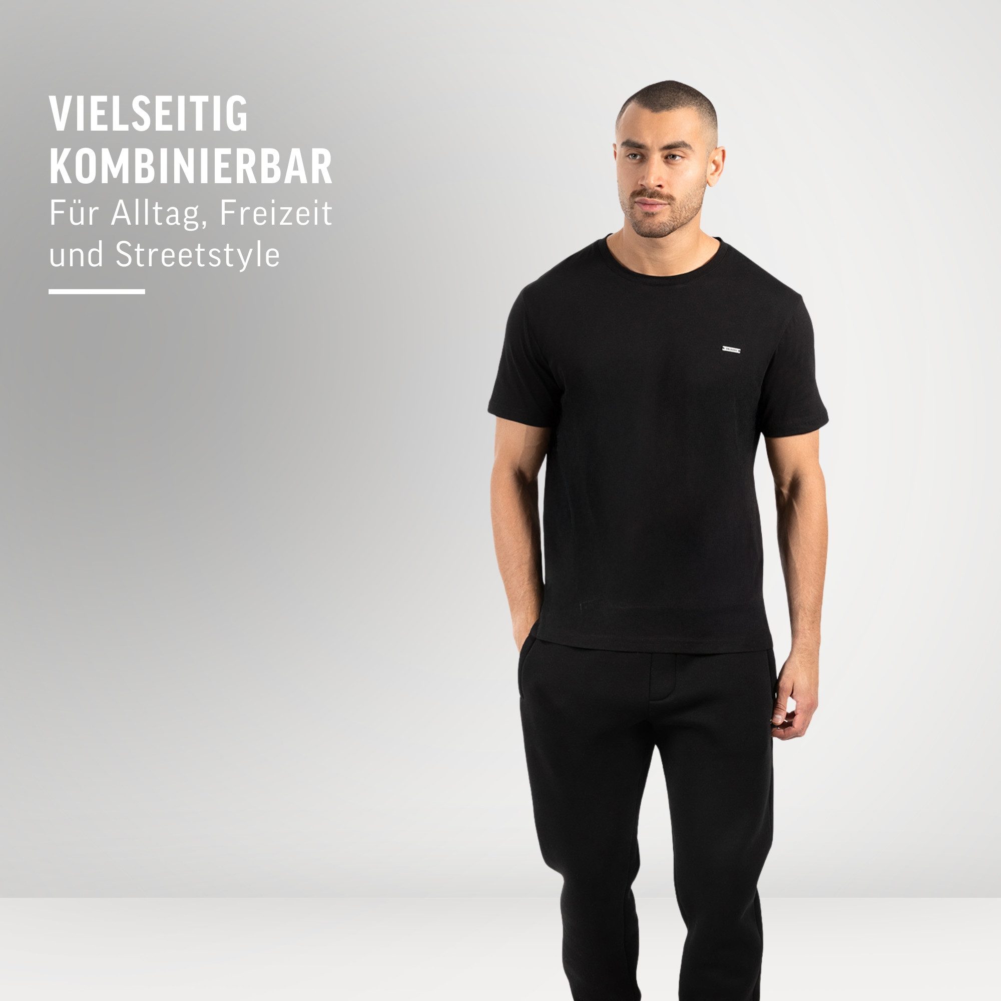 Smilodox T-Shirt Ilyas, Komfortables Herren-Shirt, Weiche hochwertige Baumwolle Schlichtes Oberteil Metalllabel Vielseitig kombinierbar Freizeit