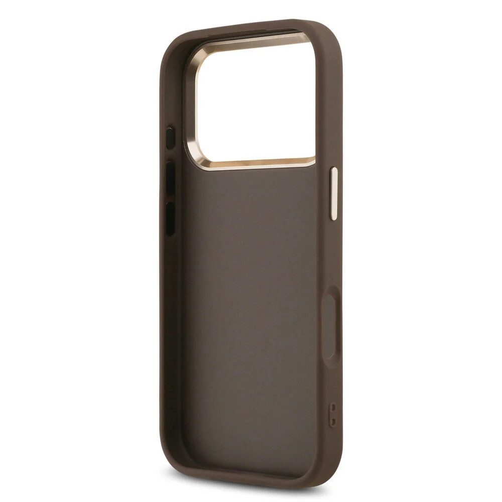 Guess Handyhülle GUESS Case für iPhone 17 Pro Max Metal Logo Gold Hülle Cover Braun
