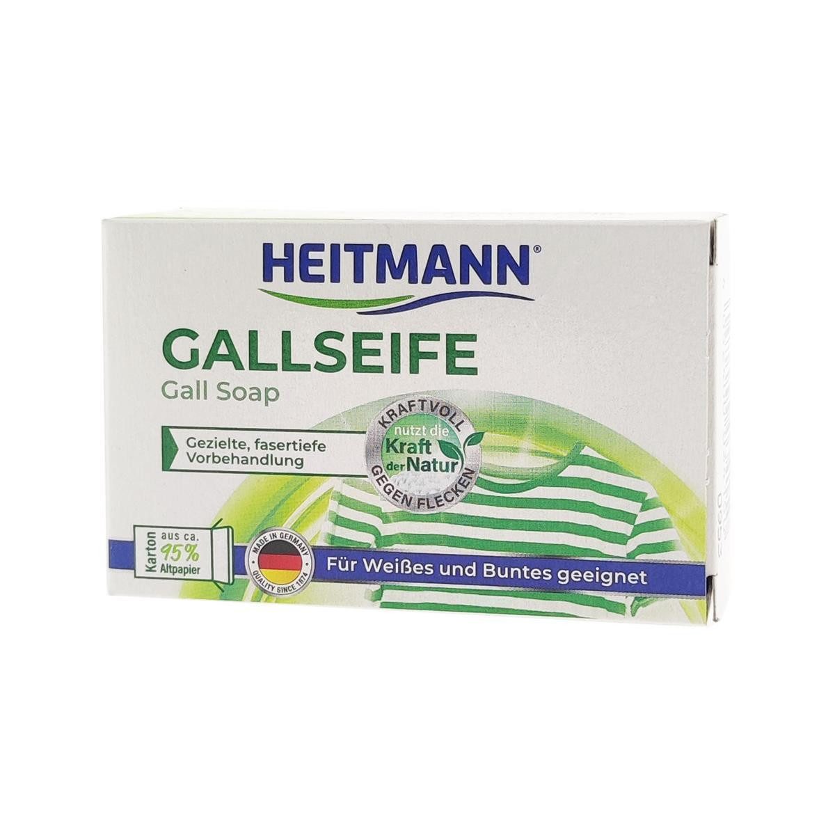 HEITMANN Gallseife Fleckenlöser, 100g Weiß Gallseife (Stück, [1-St. HTM Gallseife 100g Gallseife Naturseife Fleckenlöser Hausmittel)