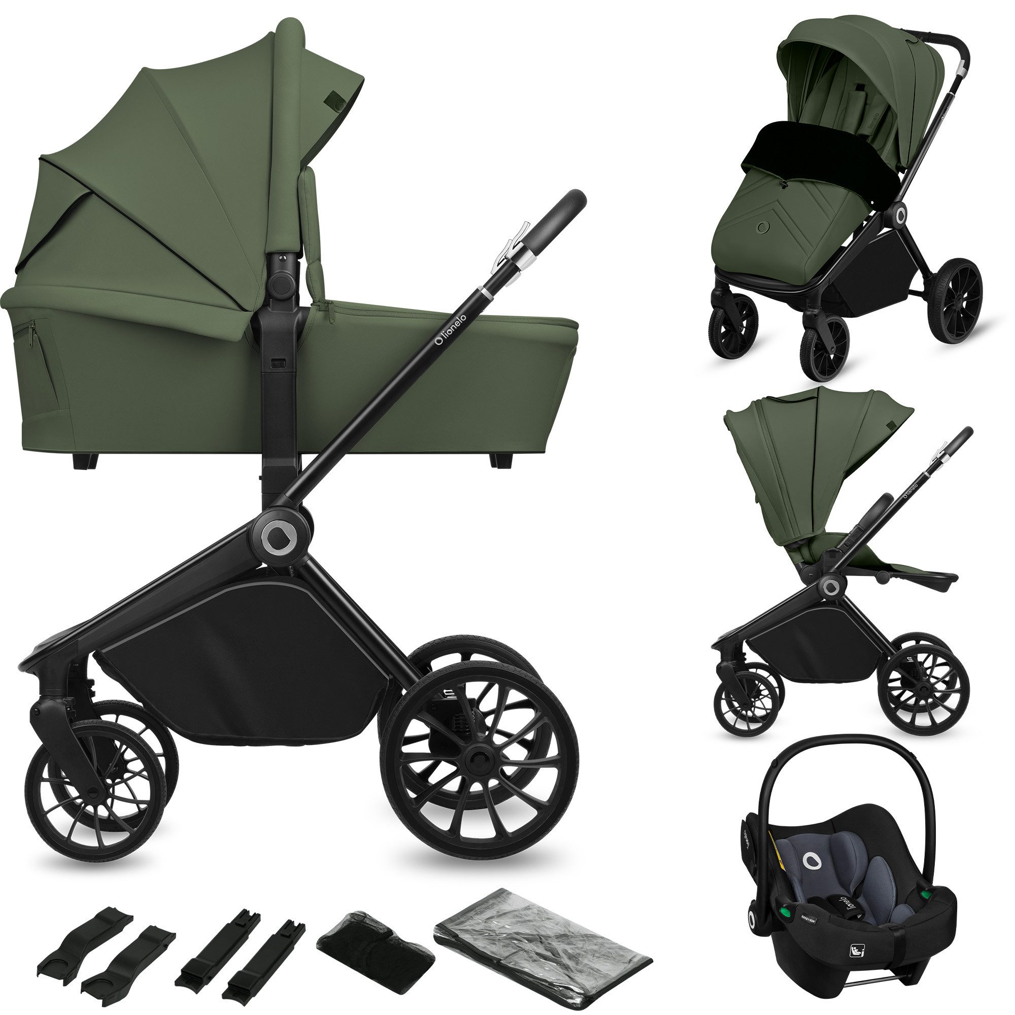 lionelo Kombi-Kinderwagen MIKA PLUS 3IN1, (Set), 3in1 Set mit Astrid i-size/XXL-Verdeck/Komfortable Dämpfung