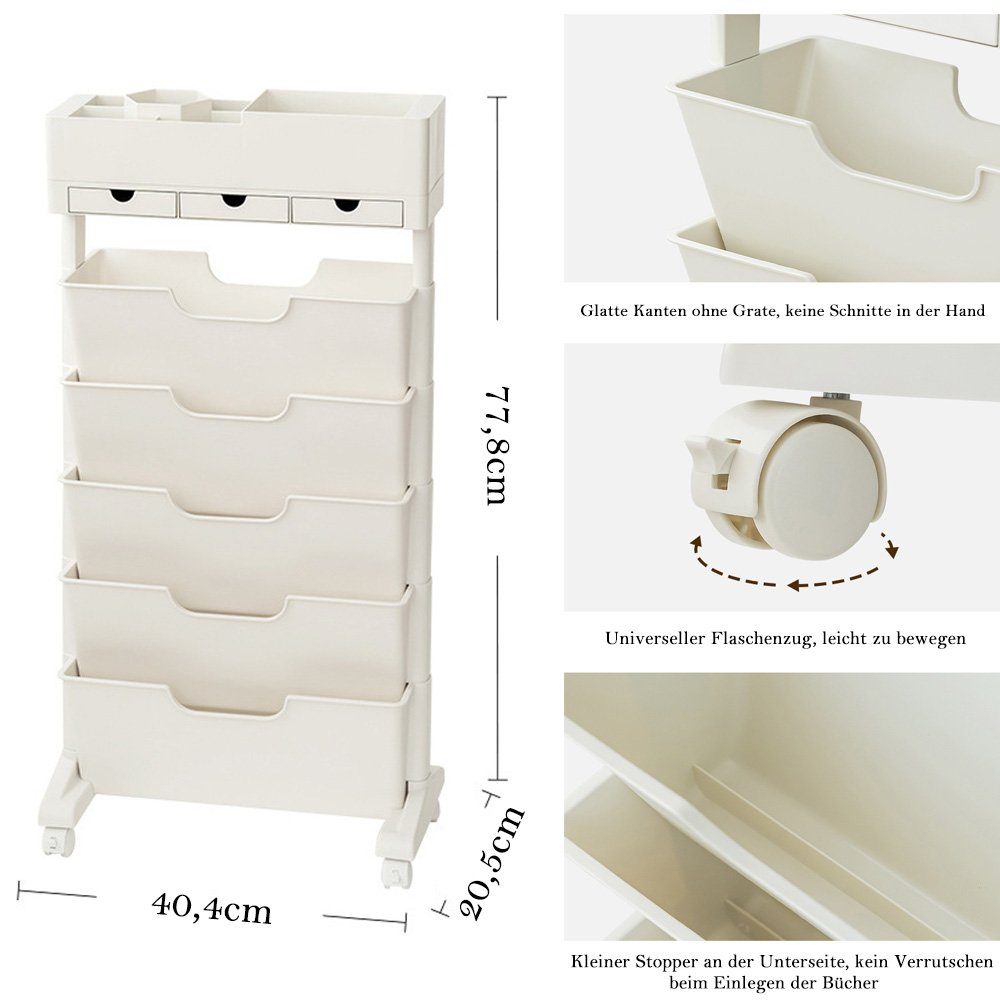 NUODWELL Bücherregal 6 Etagen Mobiler Bücherregal,offen Bücherregal mit Rol günstig online kaufen