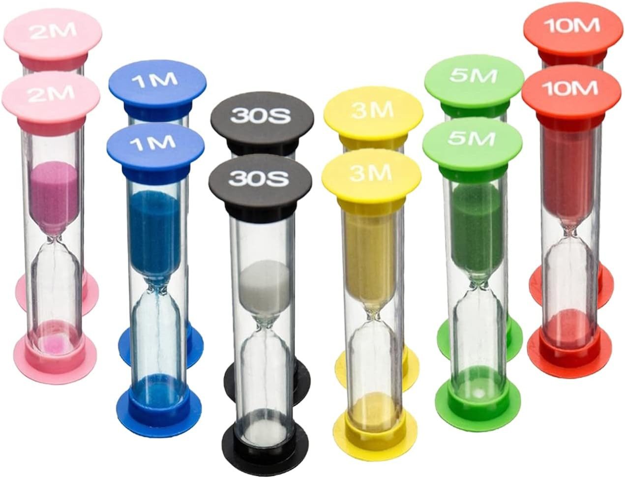 FELIXLEO Sanduhr 12 Sanduhren Kinder Set Bunt Timer 30s 1 2 3 5 10min Schule