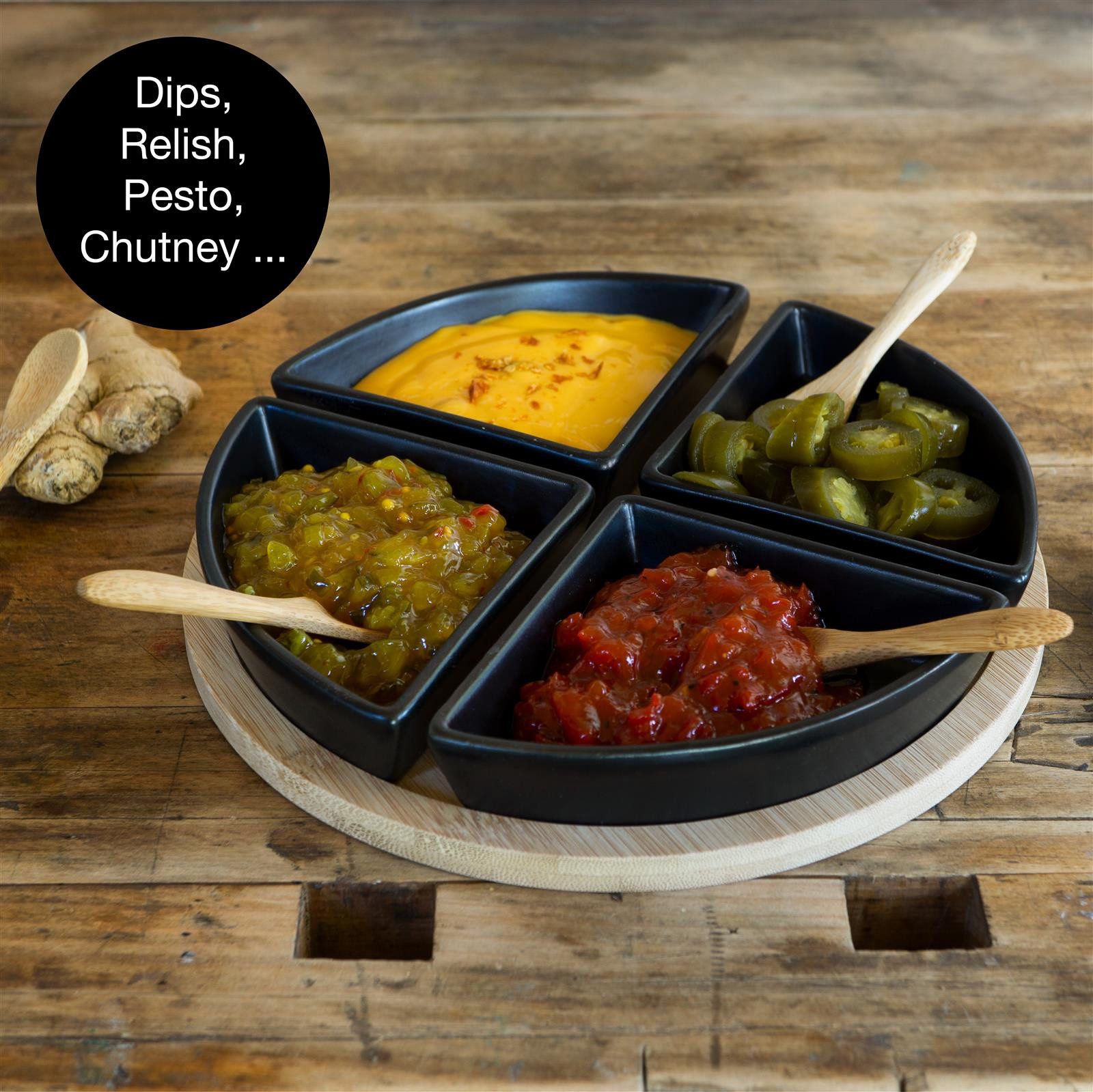 Moritz & Moritz Servierplatte Dipschalen Set mit Brett Holz - Dip Schälchen Ginger, Keramik, (Set, 9-tlg., 9- teiliges Set), Hochwertiges Keramik