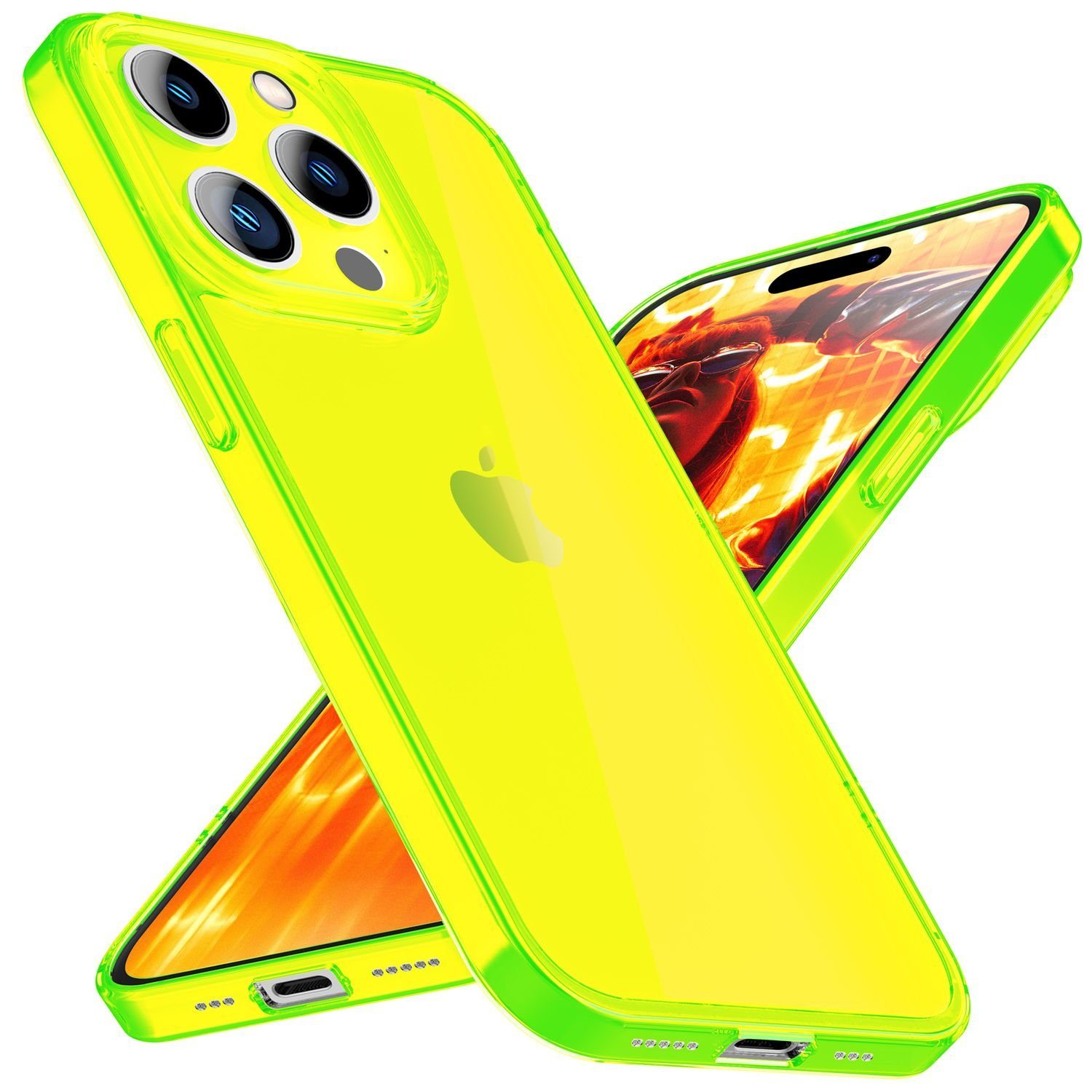 Nalia Smartphone-Hülle Apple iPhone 15 Pro, Klare Neon Silikon Hülle / Bunt / Durchsichtig Transparent / Slim Case