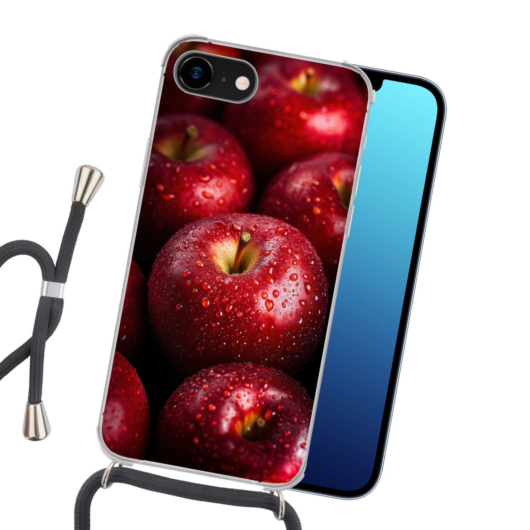 MuchoWow Handyhülle für Apple iPhone 7 Rot - Äpfel - Obst, Tragbare Handyhüllen mit Kette zum umhängen, Handykette Handyband