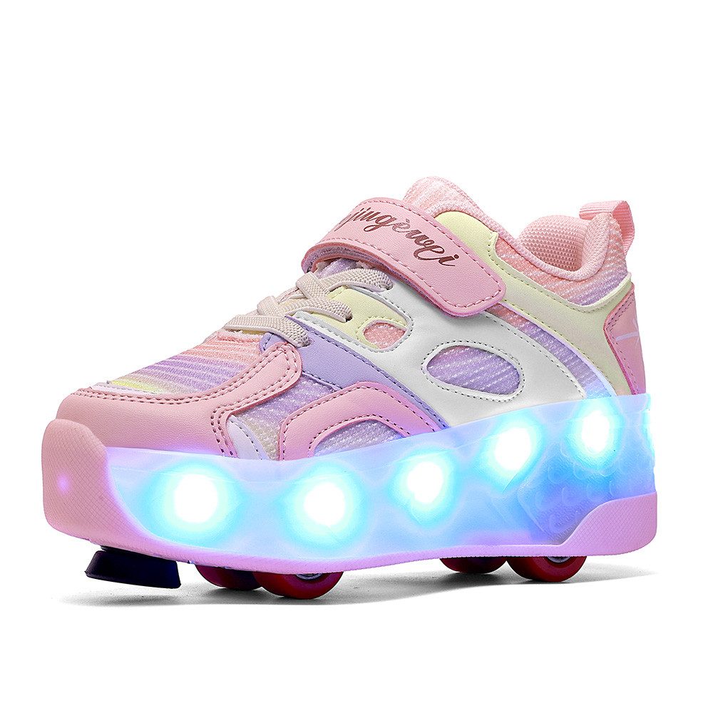 HUSK'SWARE Rollschuhe 4 Rollen mit Bremse & Auto-Knopf, Farbwechsel-Leuchte, (LED-Beleuchtung mit Farbwechsel – Cool & Auffällig), Verstellbarer Klettverschluss – Fester Sitz & Individuelle Passform
