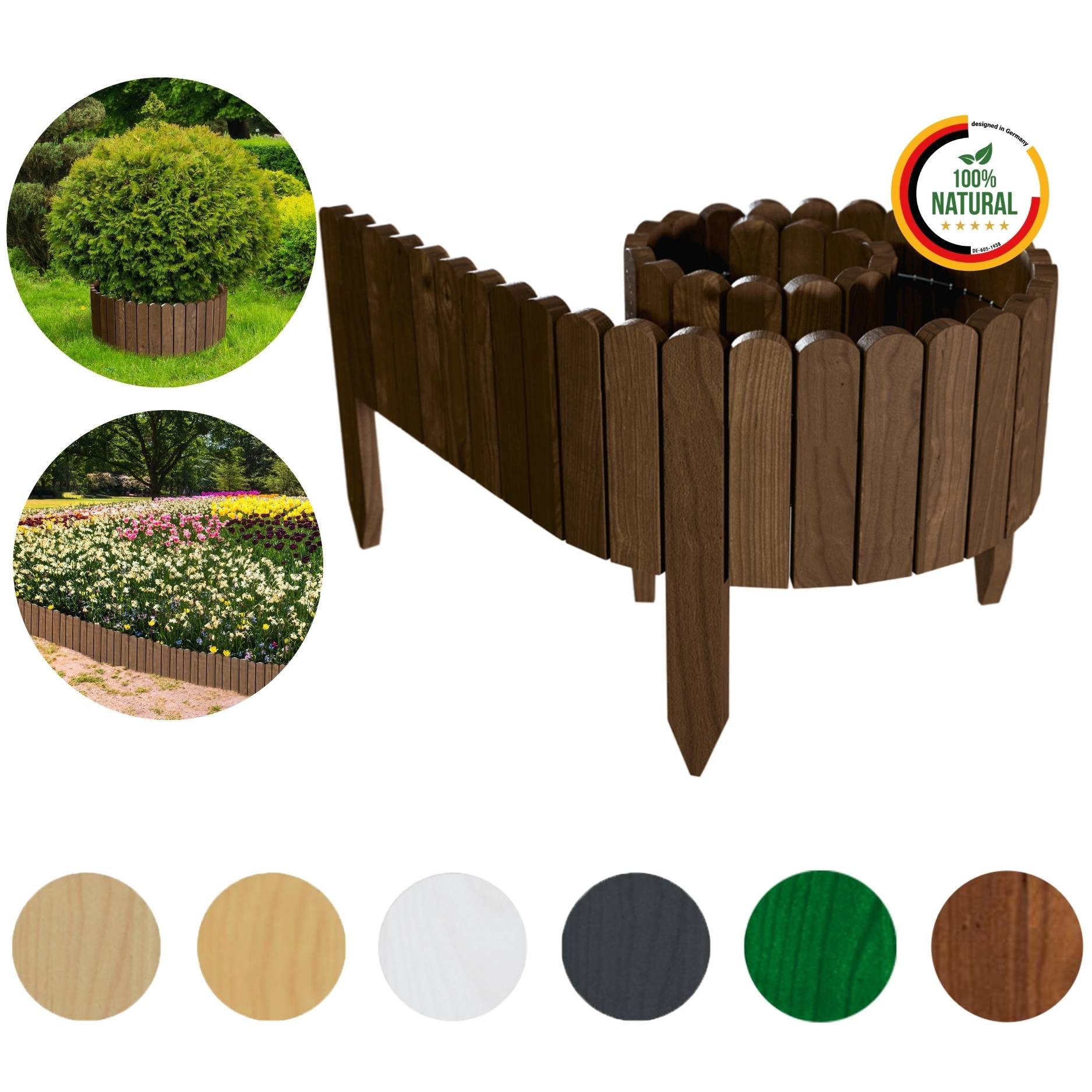 Floranica Palisade Beeteinfassung Beetumrandung Rasenkante Umrandung Flexibler Rollborder, LxH: 200x10 cm, Braun, Dekozaun Holzzaun Umzäunung Blumenbeeten Garten Beeten Kräutergarten