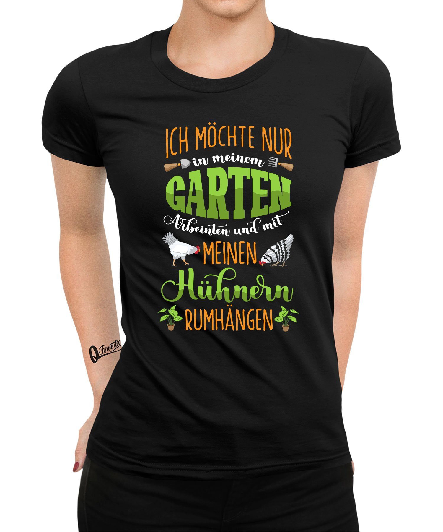 Quattro Formatee Hühner Damen (1-tlg) Bauern Chicken - Kurzarmshirt Hahn Huhn Garten T-Shirt
