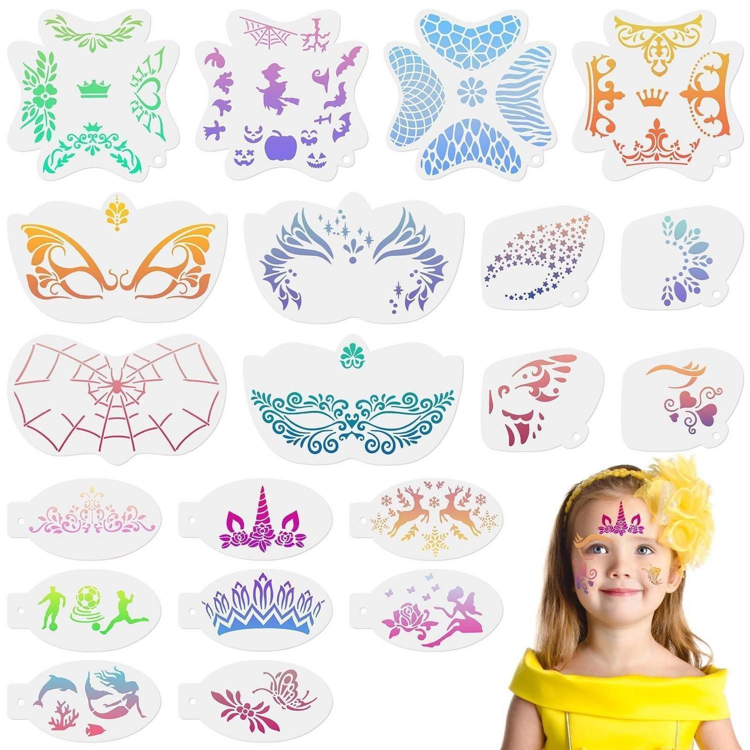 LuxusKollektion Schminkstift Schablonen Set Gesicht Körper Kinder Erwachsene 20 Blatt (20-tlg)