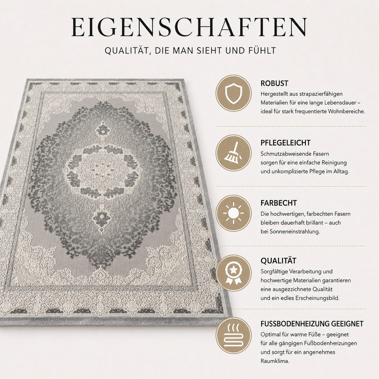 Carpetilla Designteppich Premium Teppich Klassisch Orient Muster, Rechteckig, Höhe: 12 mm, Teppich Wohnzimmer 3D effekt Boho Klassisch