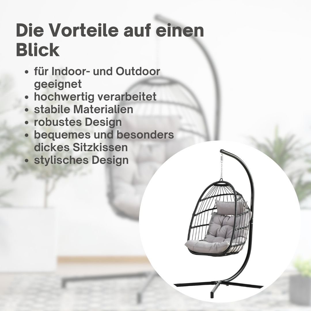 Topanbieter999 Hängesessel (Hängesessel mit Gestell und Kissen), maximale Belastbarkeit: 120 kg