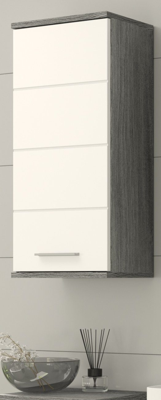 xonox.home Hängeschrank Blake (Badschrank in weiß Hochglanz und grau Rauchsilber, BxH 35 x 77 cm) Türanschlag wechselbar | Spiegelschränke