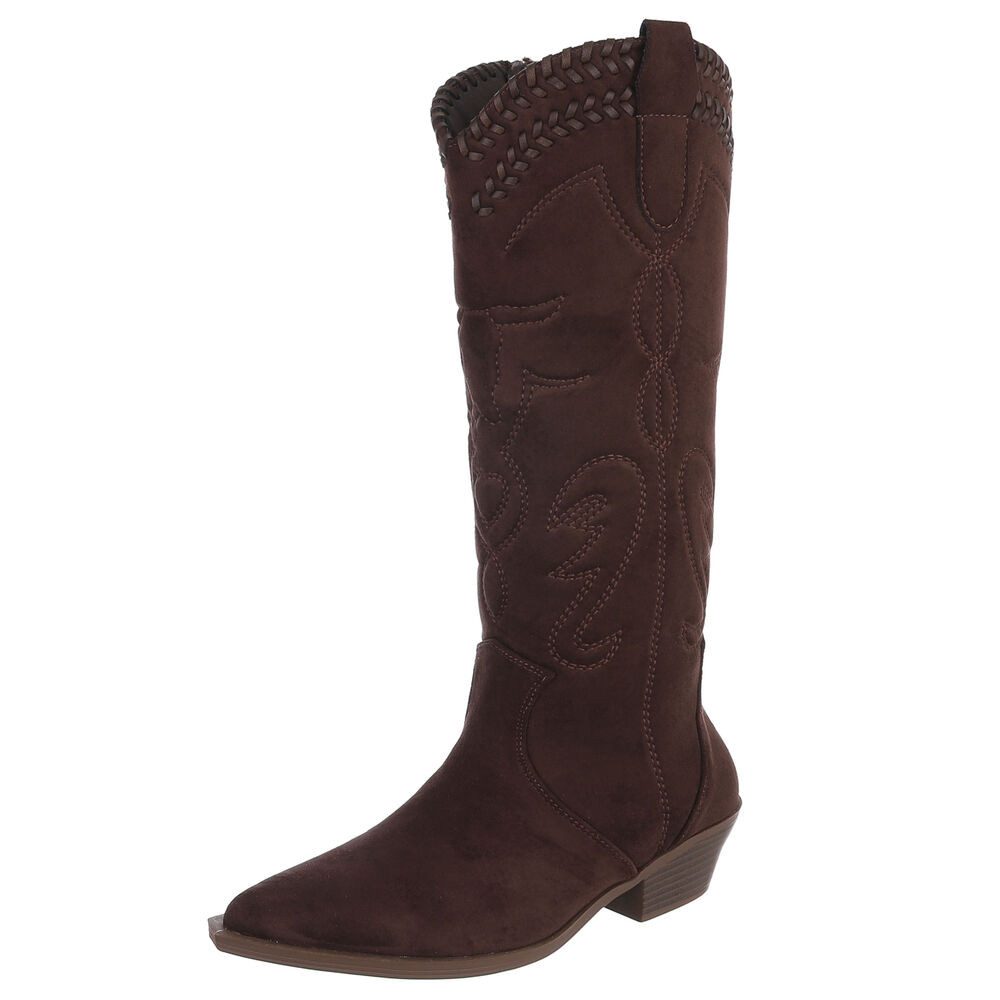 Ital-Design Damen Westernstiefel mit Blockabsatz und Ziernähten Westernstiefel (92299572) Blockabsatz Stiefel in Braun