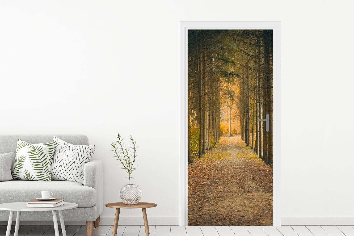 Bäume - Wald, bedruckt, Fototapete Tür, 75x205 Türtapete St), Pfad (1 Türaufkleber, - cm für MuchoWow Matt,
