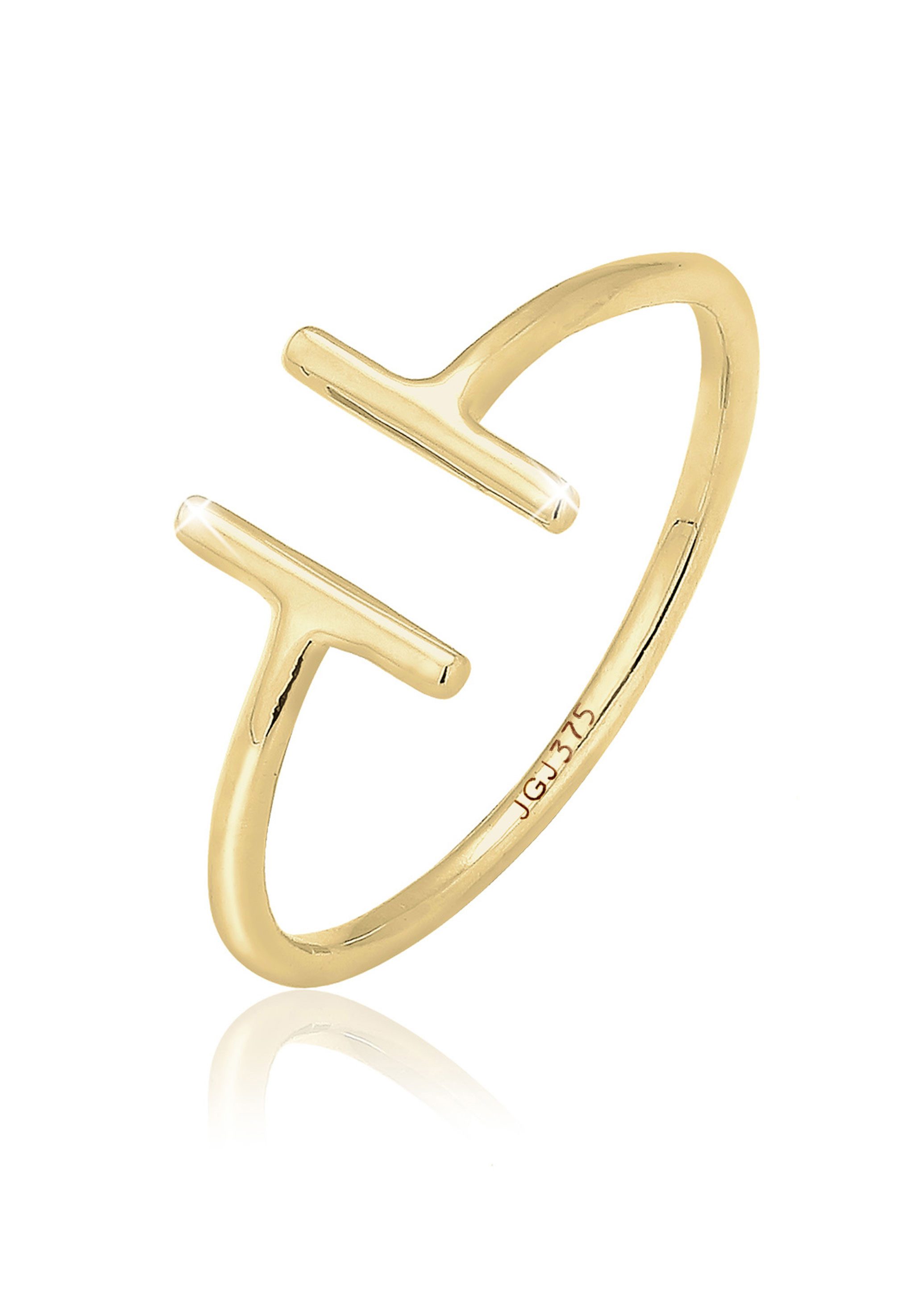 Elli Premium Fingerring Geo Trend Look Statement Offen 375 Gelbgold