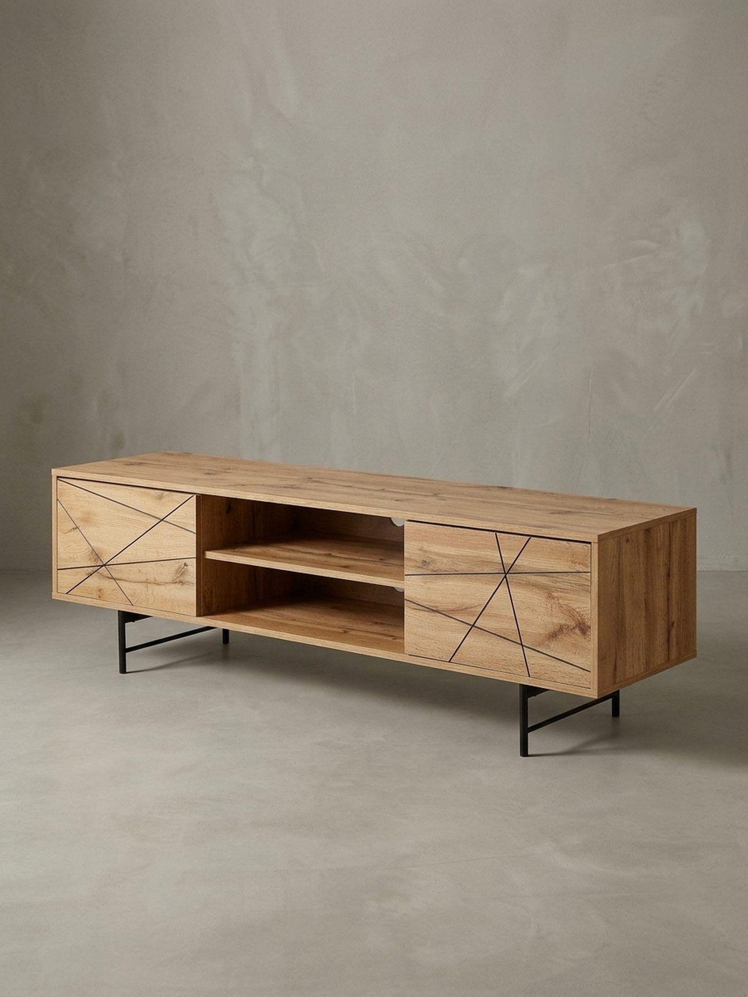 KADIMA DESIGN Lowboard Lowboard Holz Eiche-Dekor 160x45x40 cm TV-Kommode mit zwei Türen, (Fernsehkommode Wohnzimmer), Design TV-Schrank Hoch, Fernsehtisch Ferns – Bild 5 von 5
