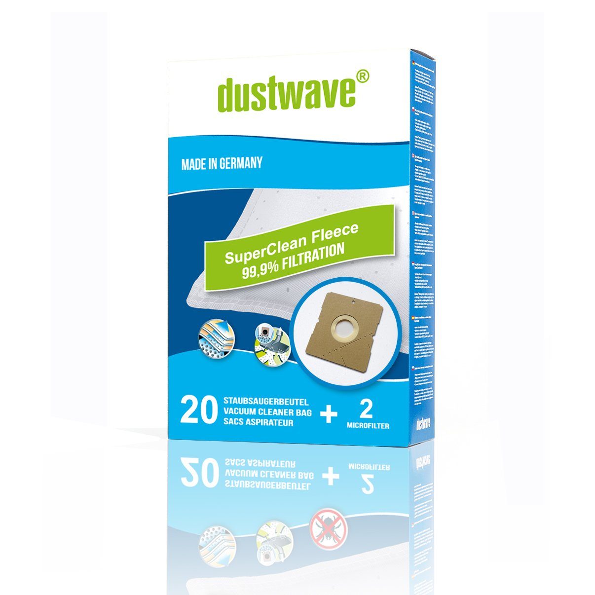 Dustwave Staubsaugerbeutel Megapack, passend für AFK BS 1300 C, 20 St., Megapack, 20 Staubsaugerbeutel + 2 Hepa-Filter (ca. 15x15cm - zuschneidbar) AFK BS 1300 C - Standard