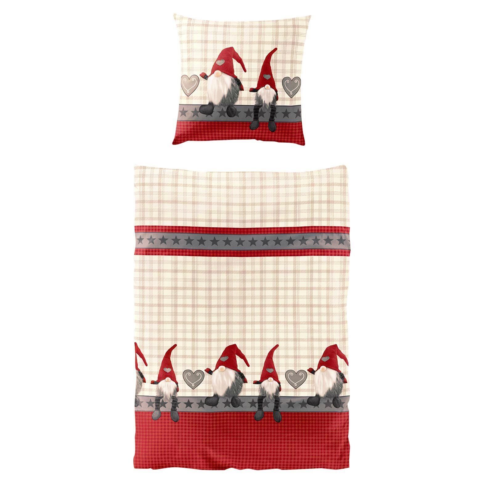 TRAUMSCHLAF Bettwäsche Wichtelmänner, Biber, 2 teilig, mit weihnachtlichem Design – Bild 5 von 5