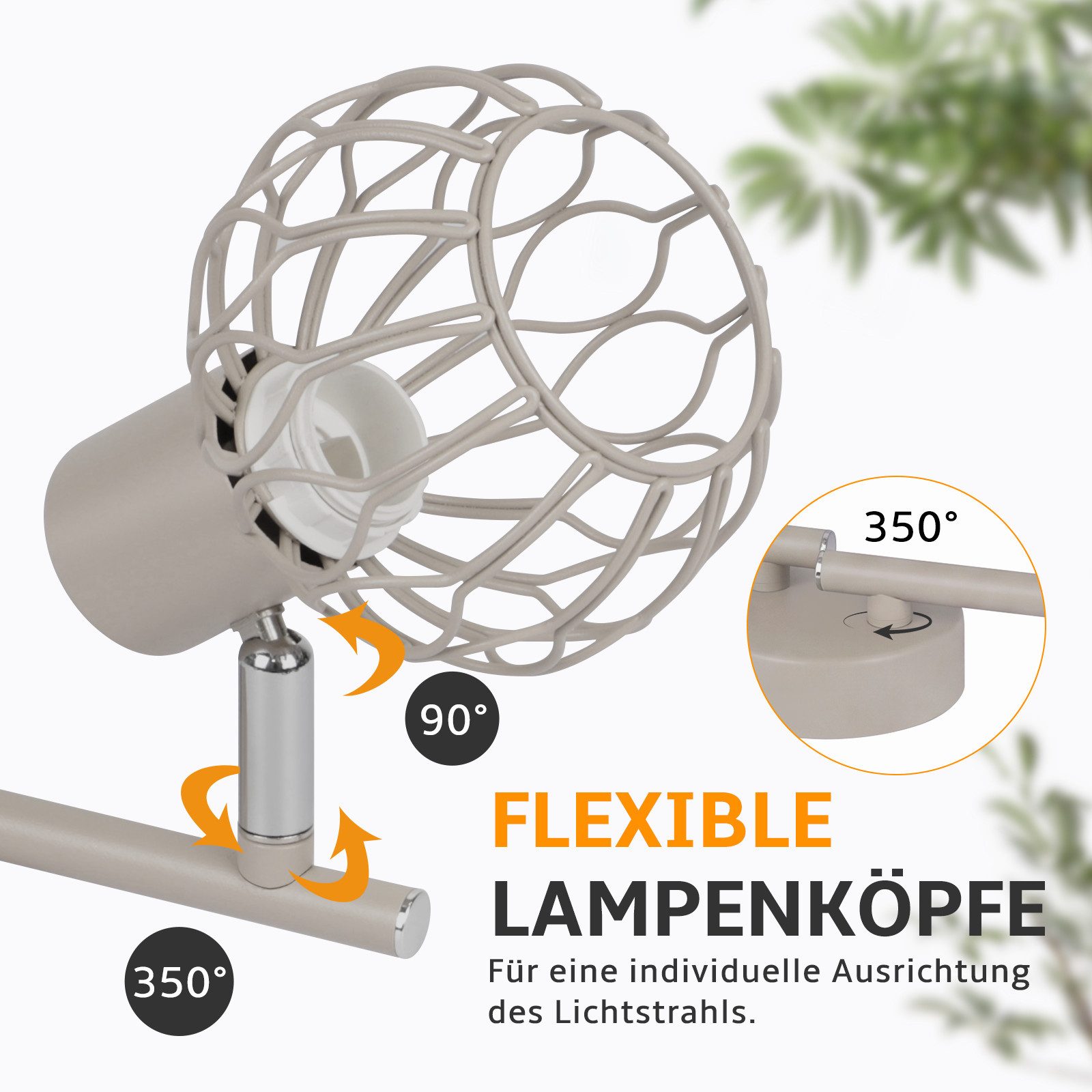ZMH Deckenstrahler 4 Flammig Deckenlampe E14 Metall 350° Schwenkbar Wohnzimmer, ohne Leuchtmittel, Deckenstrahler, 4-flammig, Metall, E14, 350° schwenkbar, 90°  – Bild 4 von 5