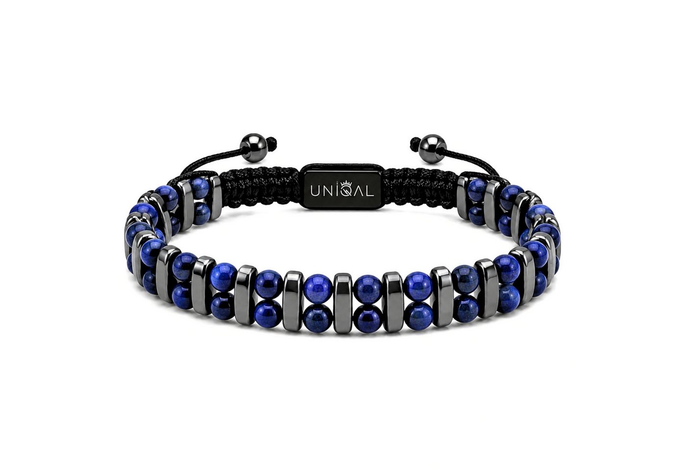 UNIQAL.de Armband DUO Naturstein & Edelstahl (mit markanter Doppelreihe und verstellbarem Makramee-Verschluss, inkl. Schmuckverpackung), unisex, luxuriöse Optik, hochwertige Verarbeitung