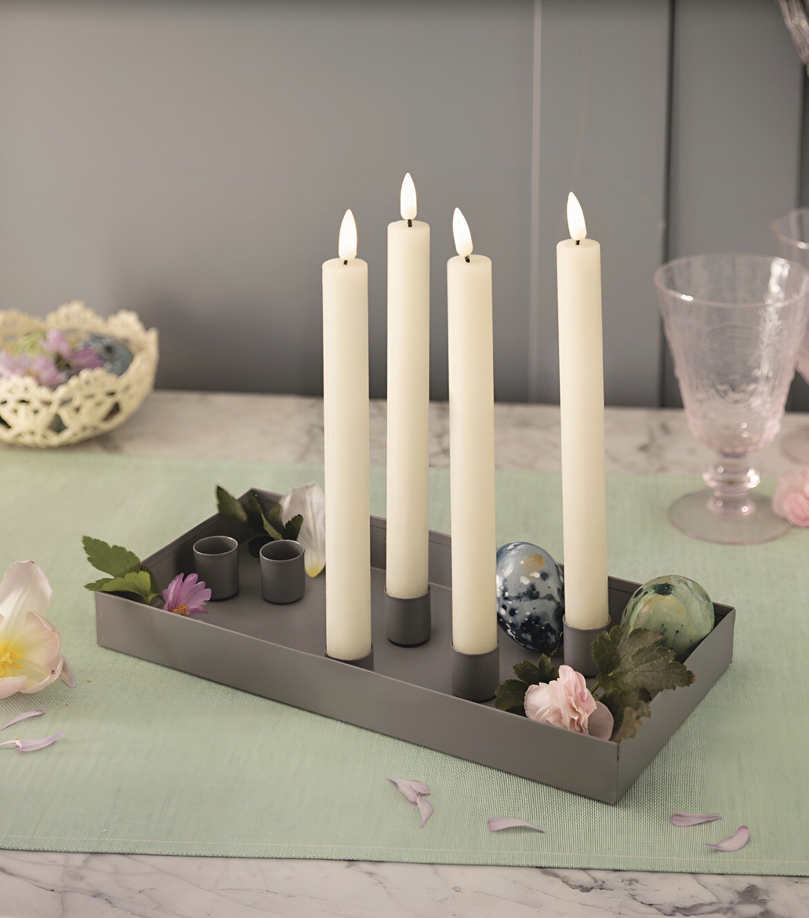 Dekoleidenschaft Tischkerzenhalter Kerzentablett "Grey" aus Metall grau + 6 günstig online kaufen