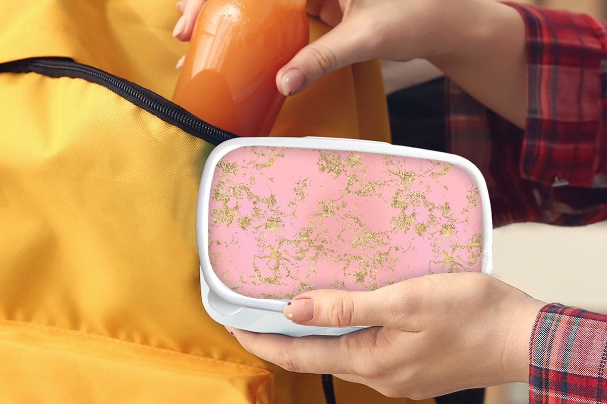 Design, Lunchbox Gold für MuchoWow - Brotdose, für (2-tlg), Erwachsene, - Brotbox und weiß - Kunststoff, Glitzer und Jungs Marmor Mädchen Kinder