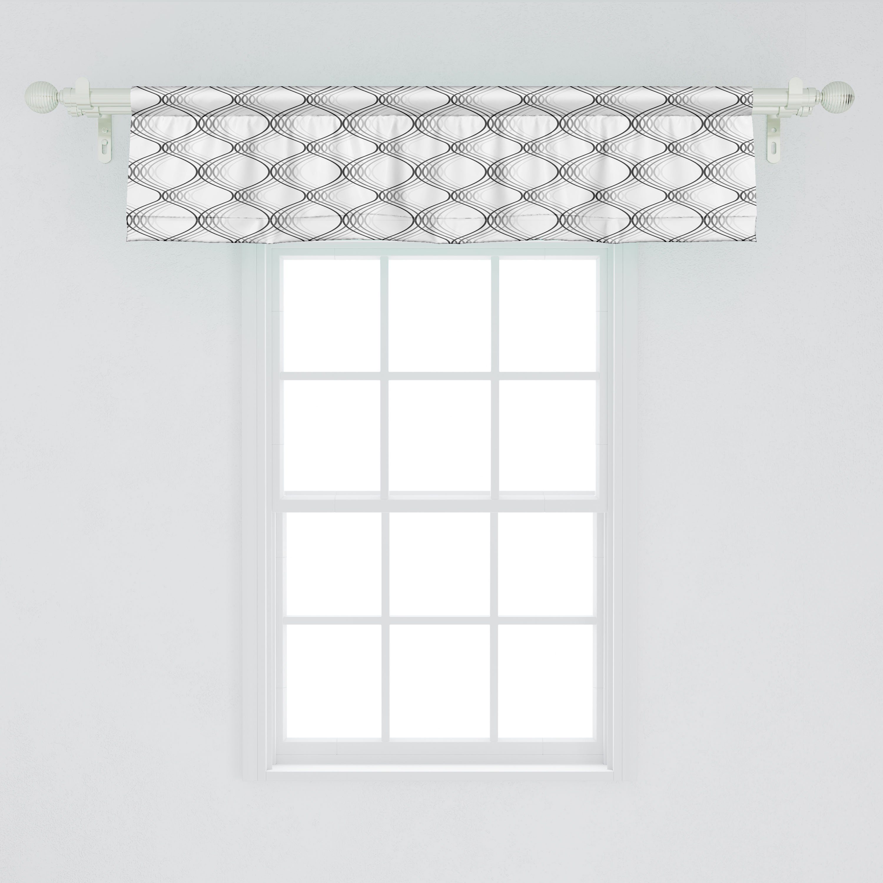 Wirbler Schlafzimmer Küche für Abakuhaus, Formen Klassische Abstrakt Stangentasche, Scheibengardine ovale Microfaser, mit Volant Dekor Vorhang