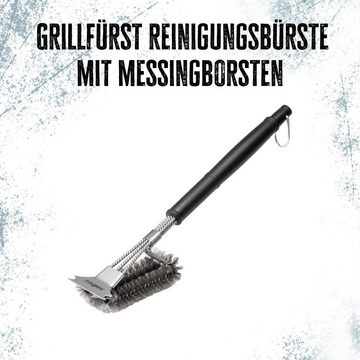 Grillfürst Grillbürste 2x Grillfürst Premium Grillbürste aus Edelstahl mit langem 3-fach Bürstenkopf und Schaber