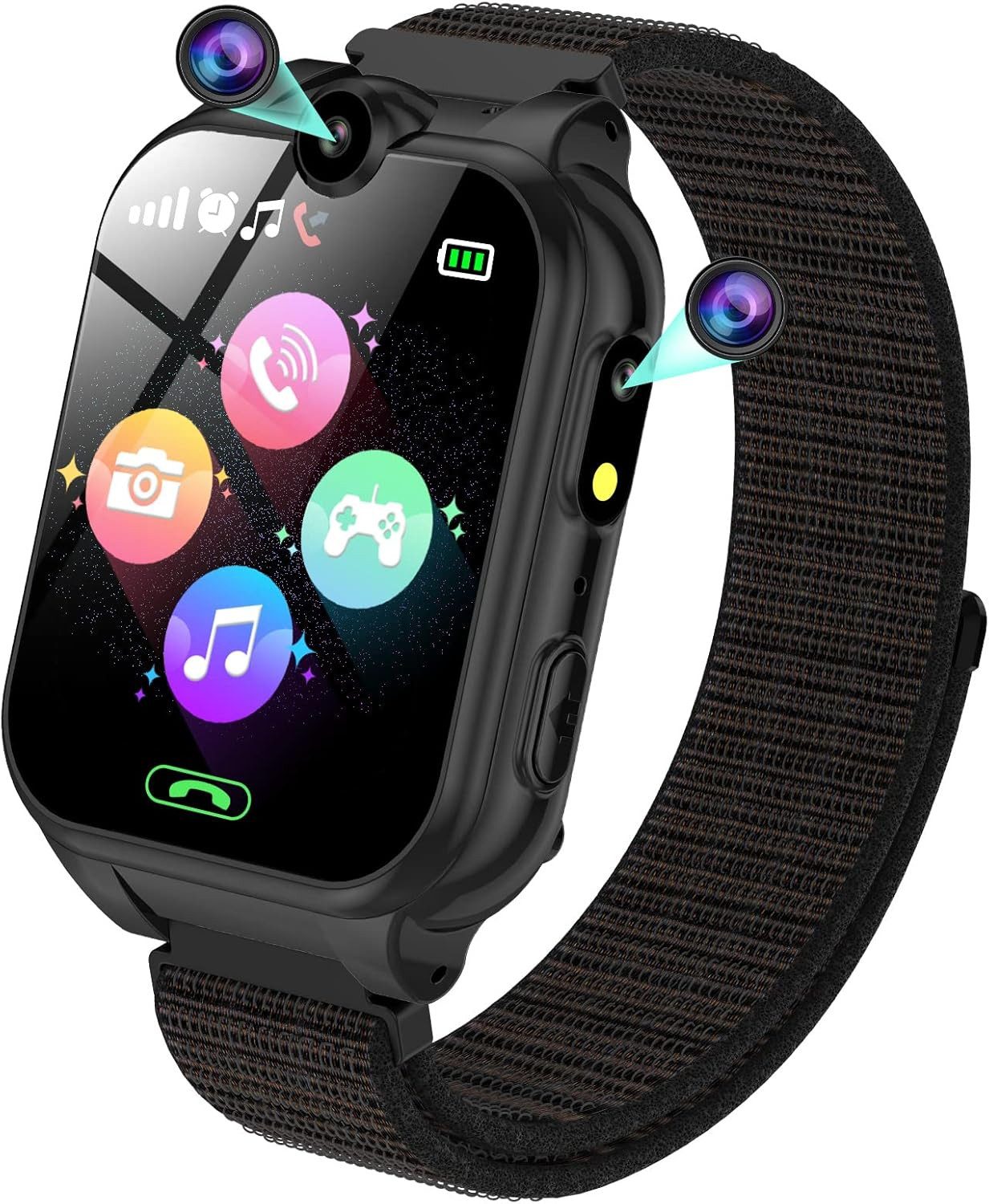 PTHTECHUS für Mädchen Jungen mit Telefonieren Smartwatch (1.68 Zoll), mit Anruf, SOS, 18 Spiele, Musik, Kamera, Wecker, Taschenlampe