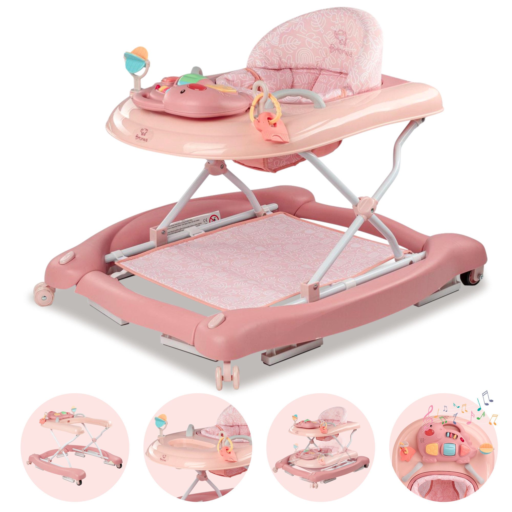 Bronea Lauflernhilfe Happy Life 5-in-1 Babywalker Gehfrei Lauflernwagen Schaukel Wippe, Ausnehmbaren Sitz, Im nu zum Schaukel, Widerstand Reifen einstellbar