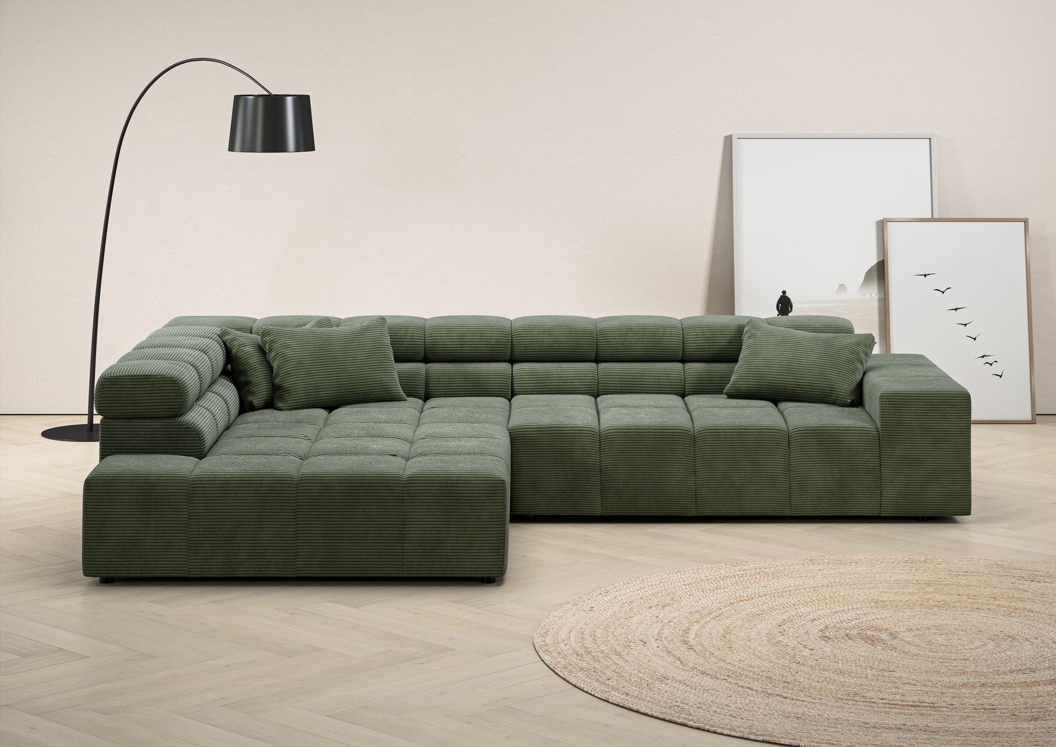 Home affaire Ecksofa Ancona, Ecksofa, incl. Kopfteilverstellung, Breite 319 cm, L-Form, wahlweise motorische Sitztiefenverstellung, auch in Cord + Easy Care