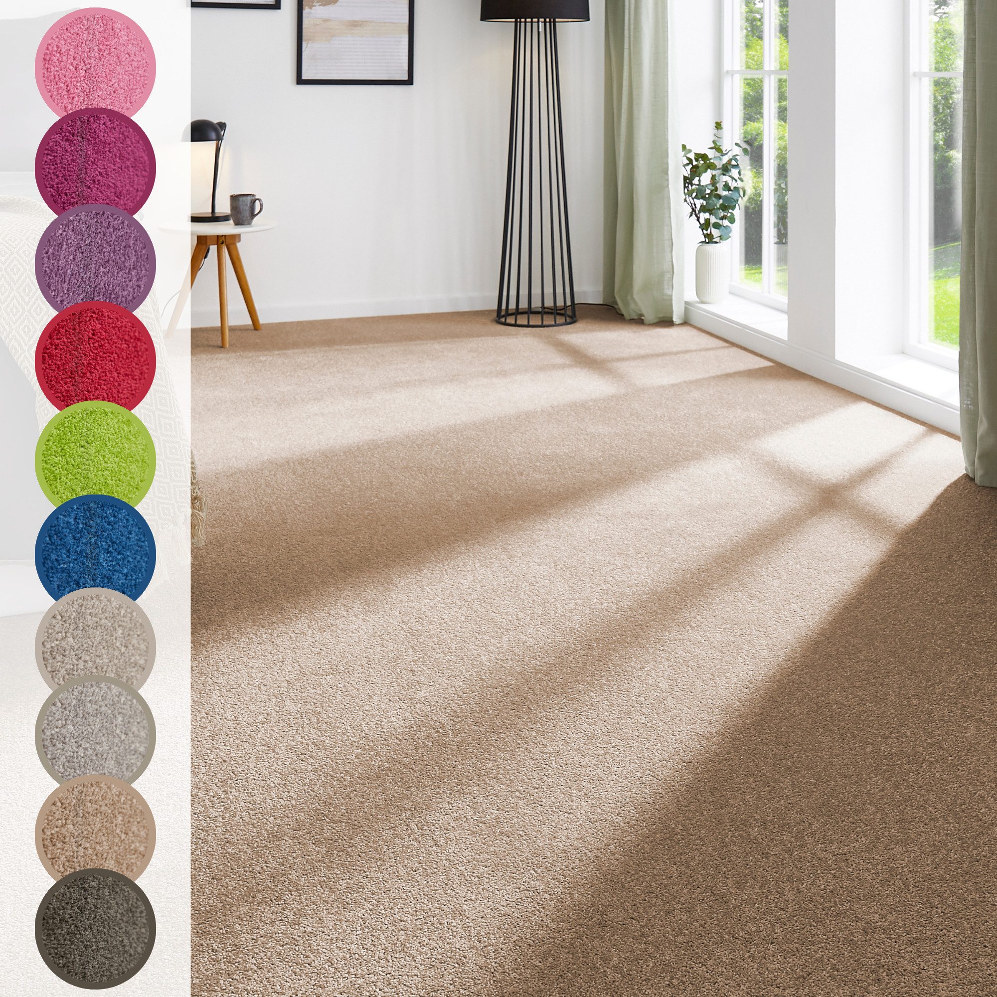 Andiamo Teppichboden Ines, Kräuselvelours, Gesamthöhe 8,5 mm, Luxusklasse LC2, rechteckig, Uni Farben, Breite 400 cm, strapazierfähig & pflegeleicht